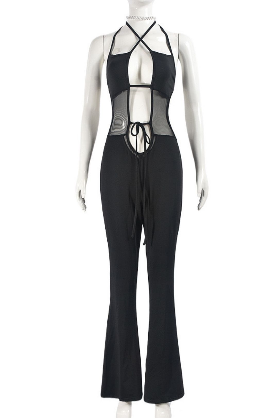 Sleeveless Lace-up Backless Micro-flare Sexy Wide-leg Jumpsuit