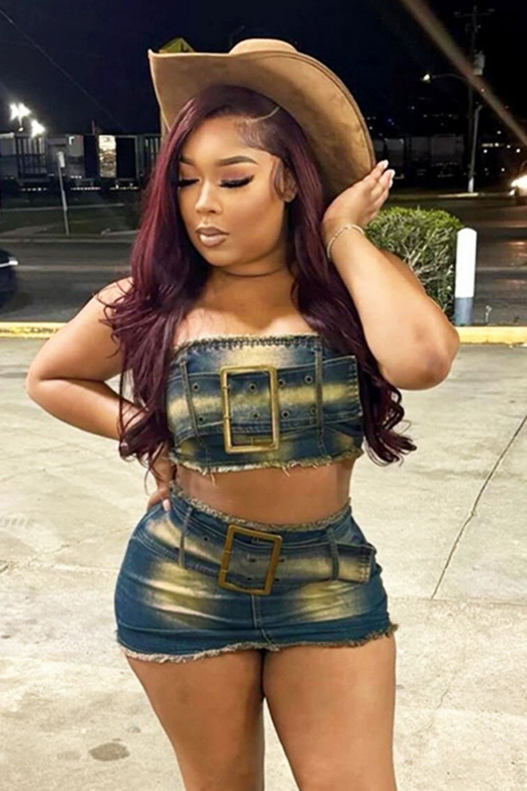 Contrast Color Belt Tassel Wrapped Chest Sexy Hot Girl Skirt Suit