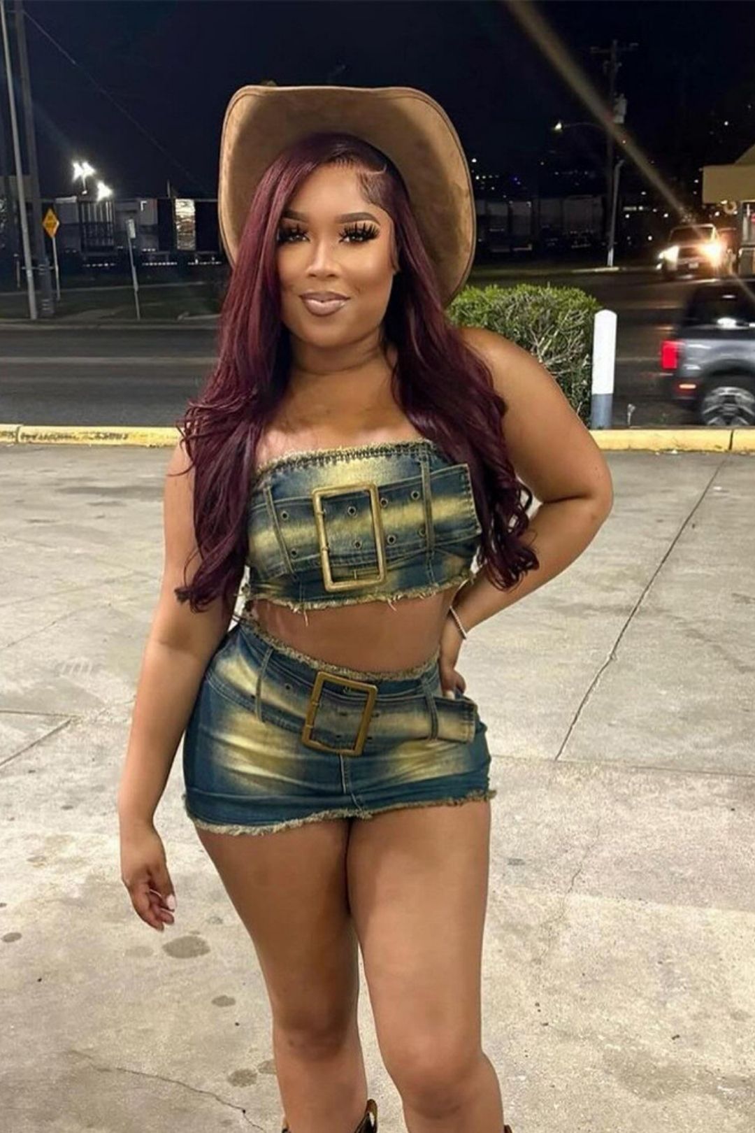 Contrast Color Belt Tassel Wrapped Chest Sexy Hot Girl Skirt Suit