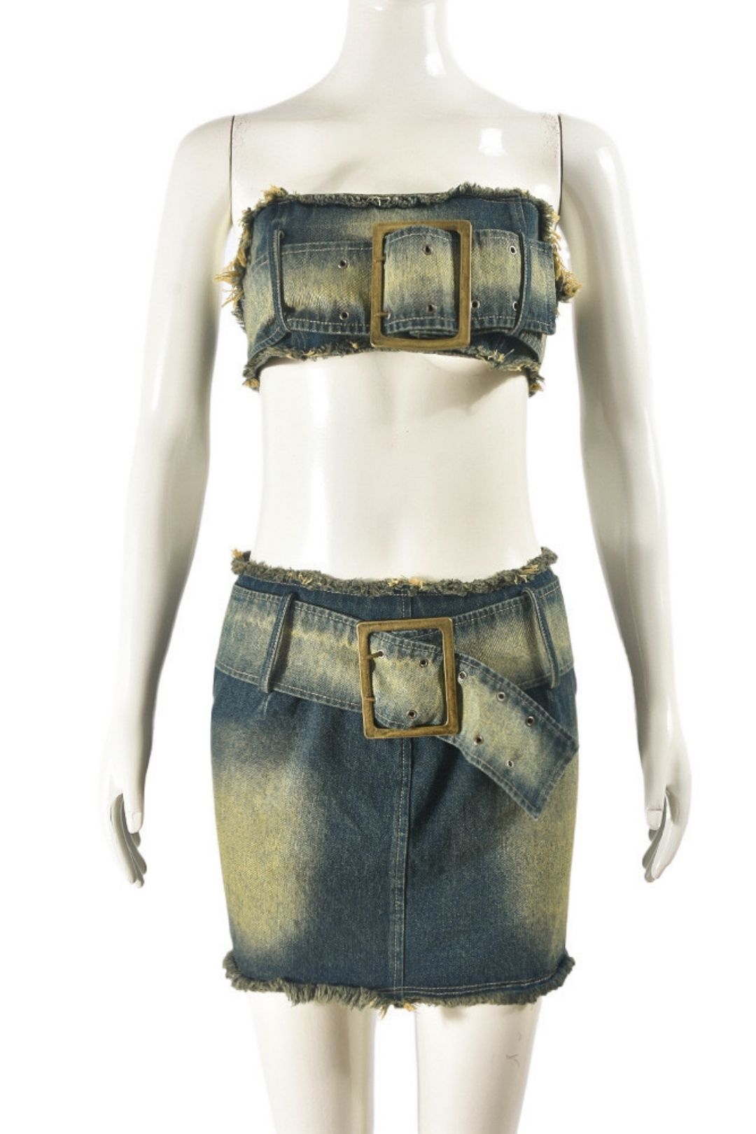 Contrast Color Belt Tassel Wrapped Chest Sexy Hot Girl Skirt Suit