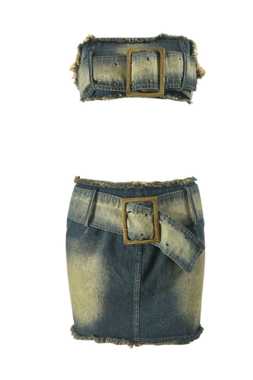 Contrast Color Belt Tassel Wrapped Chest Sexy Hot Girl Skirt Suit