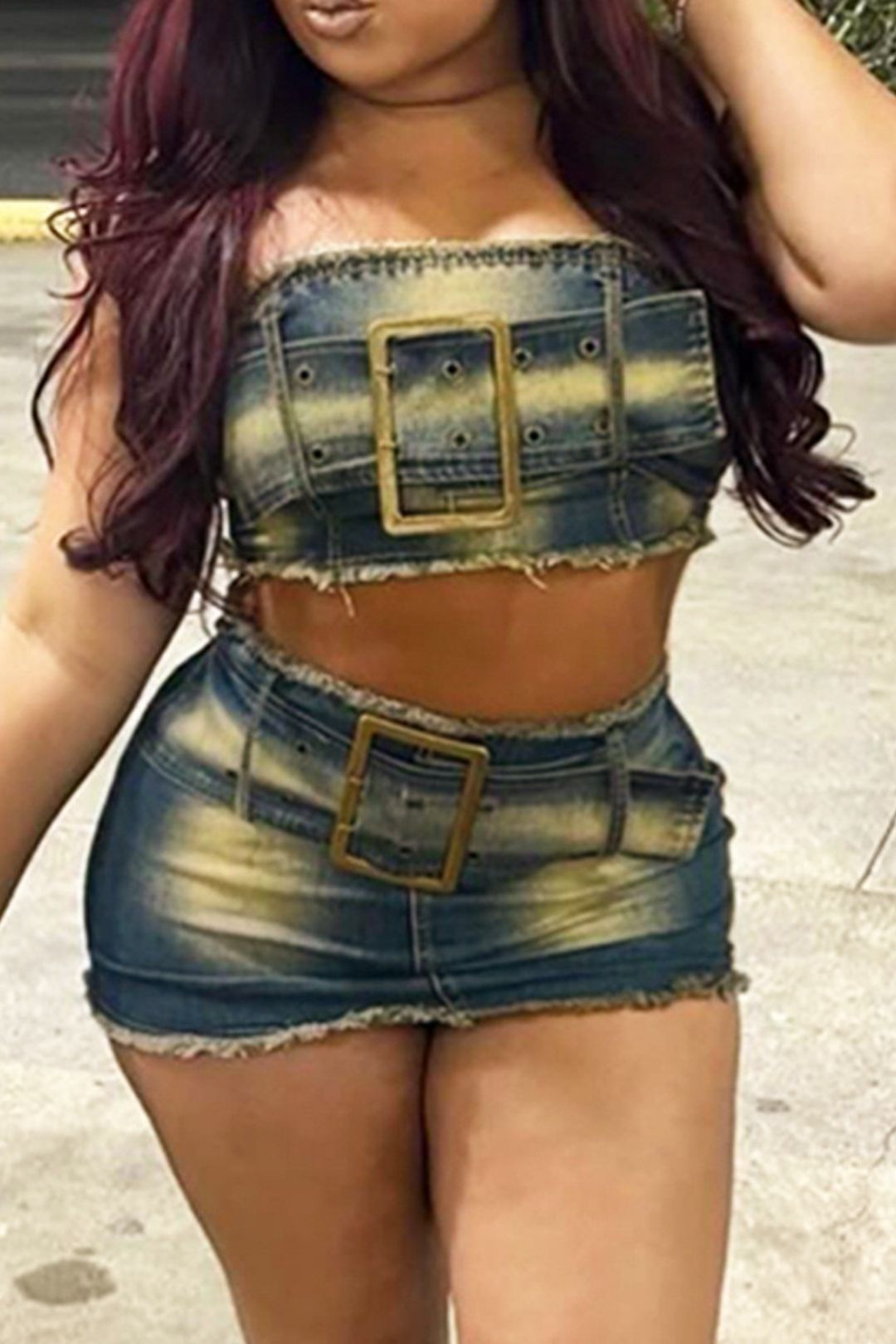 Contrast Color Belt Tassel Wrapped Chest Sexy Hot Girl Skirt Suit