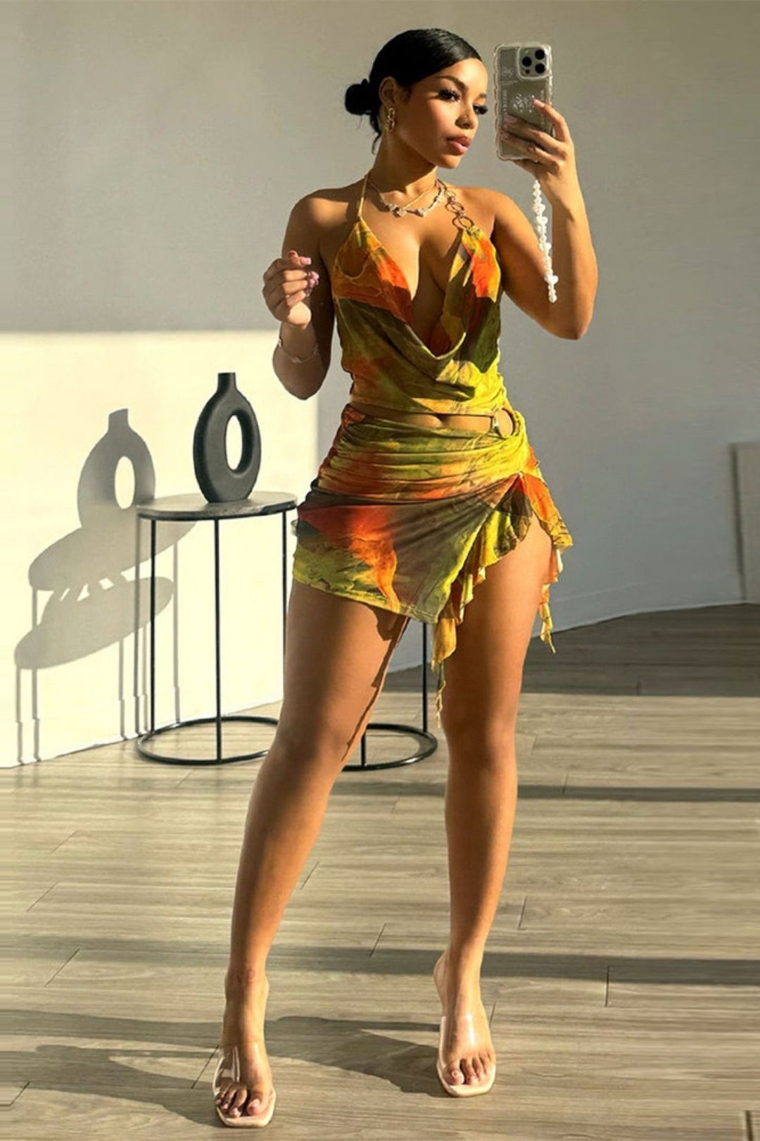 Mesh Navel Irregular European And American Suspender Dress