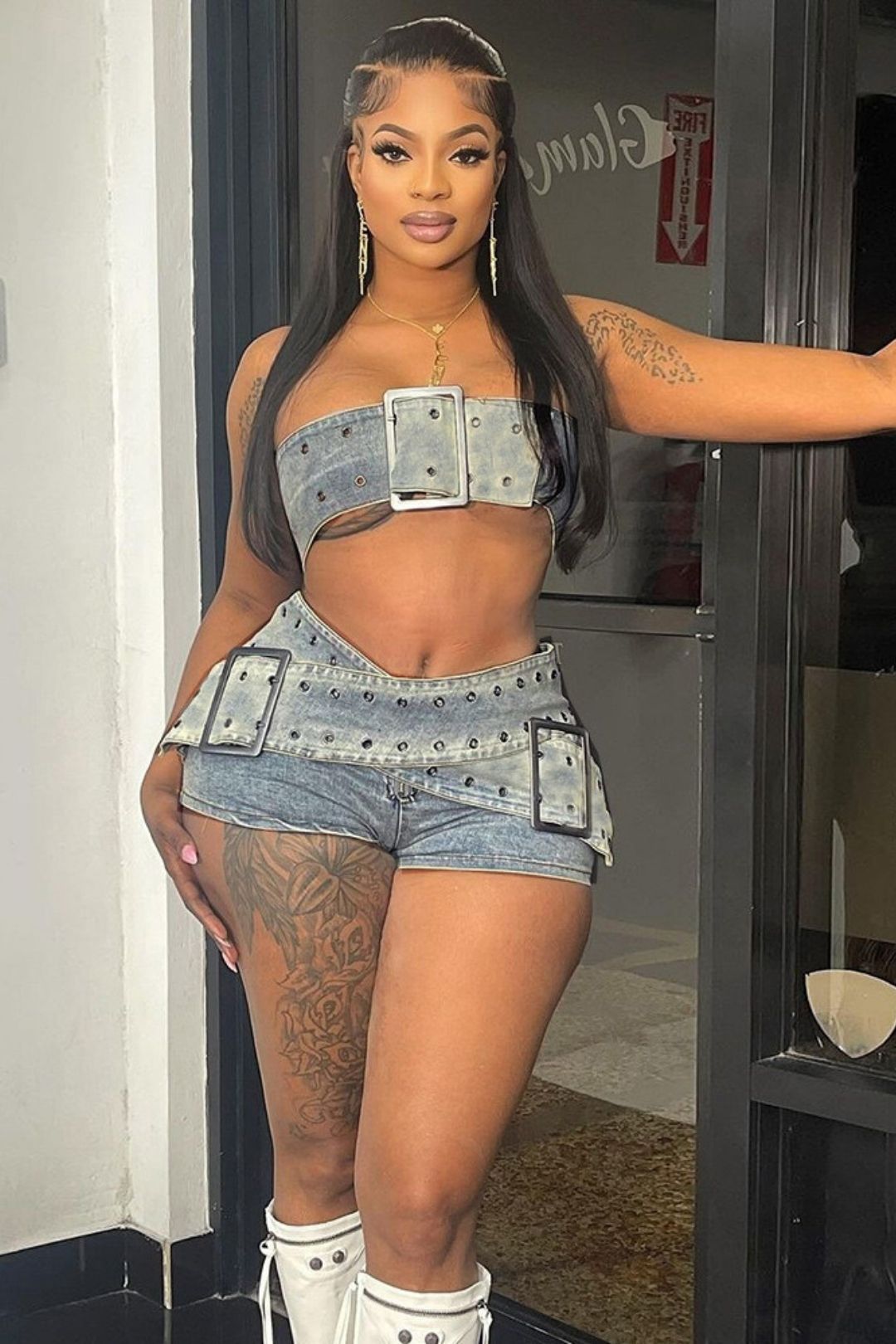 Adjustable Vest Short Skirt Personality Two-piece Sexy Denim