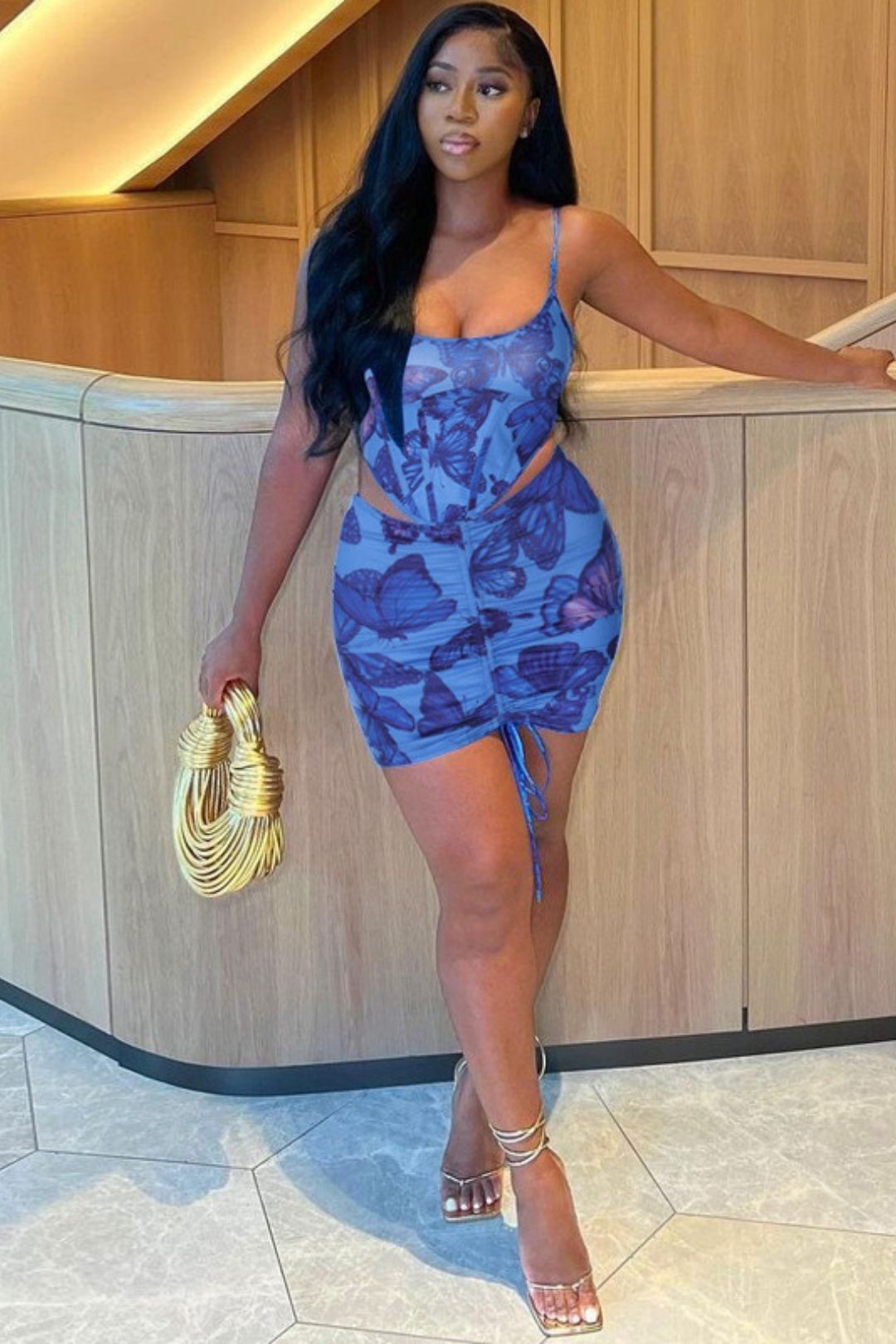 Sexy Halter Suspender Top Slim Drawstring Skirt Suit