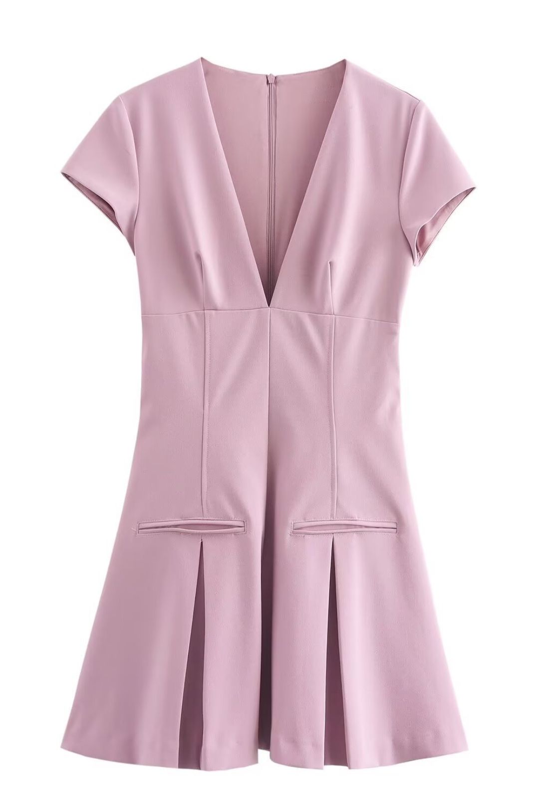 Sexy Wide-pleated V-neck Short-sleeved Short Dress