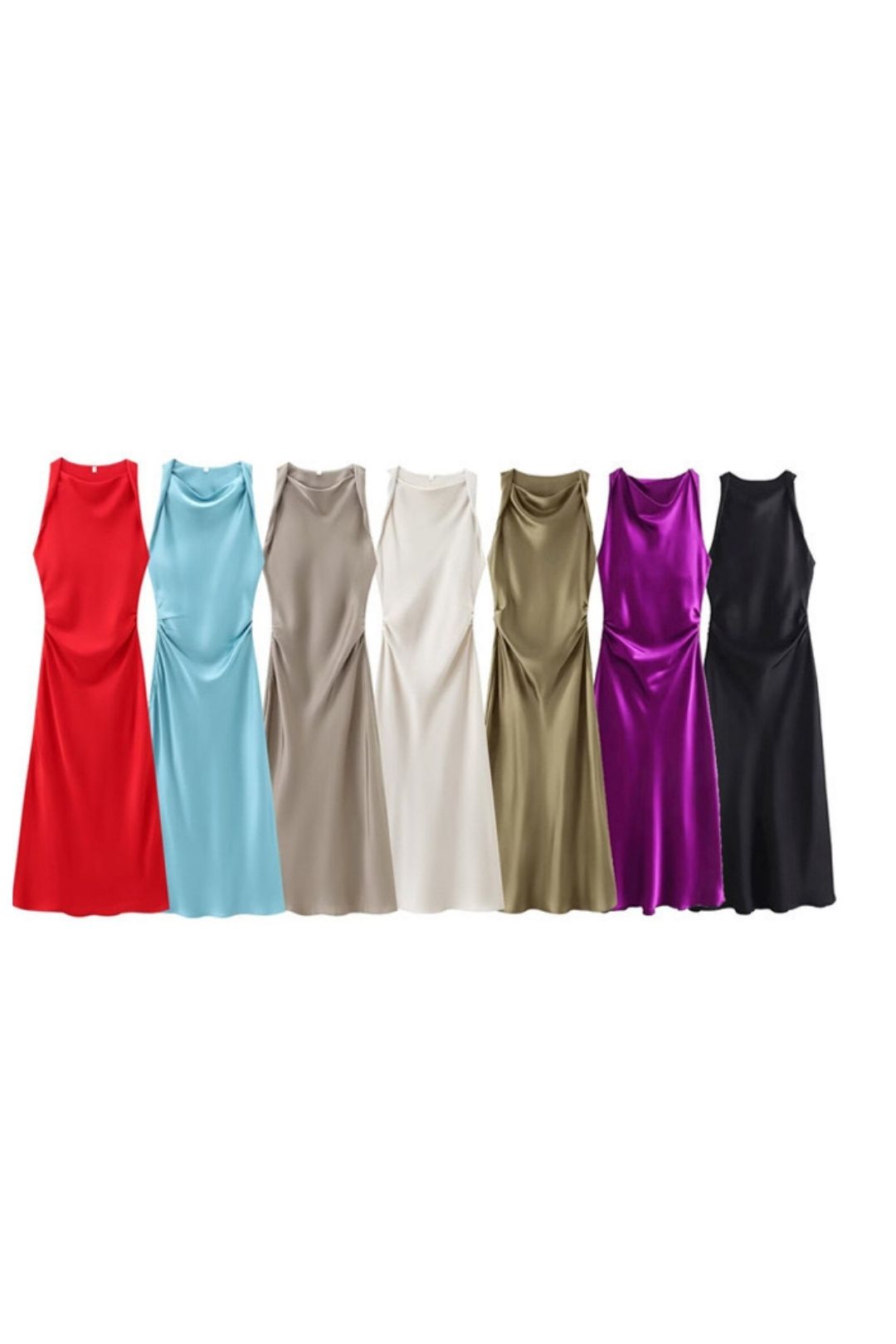 Silk Satin Texture Midi Sleeveless Slim Casual Dress