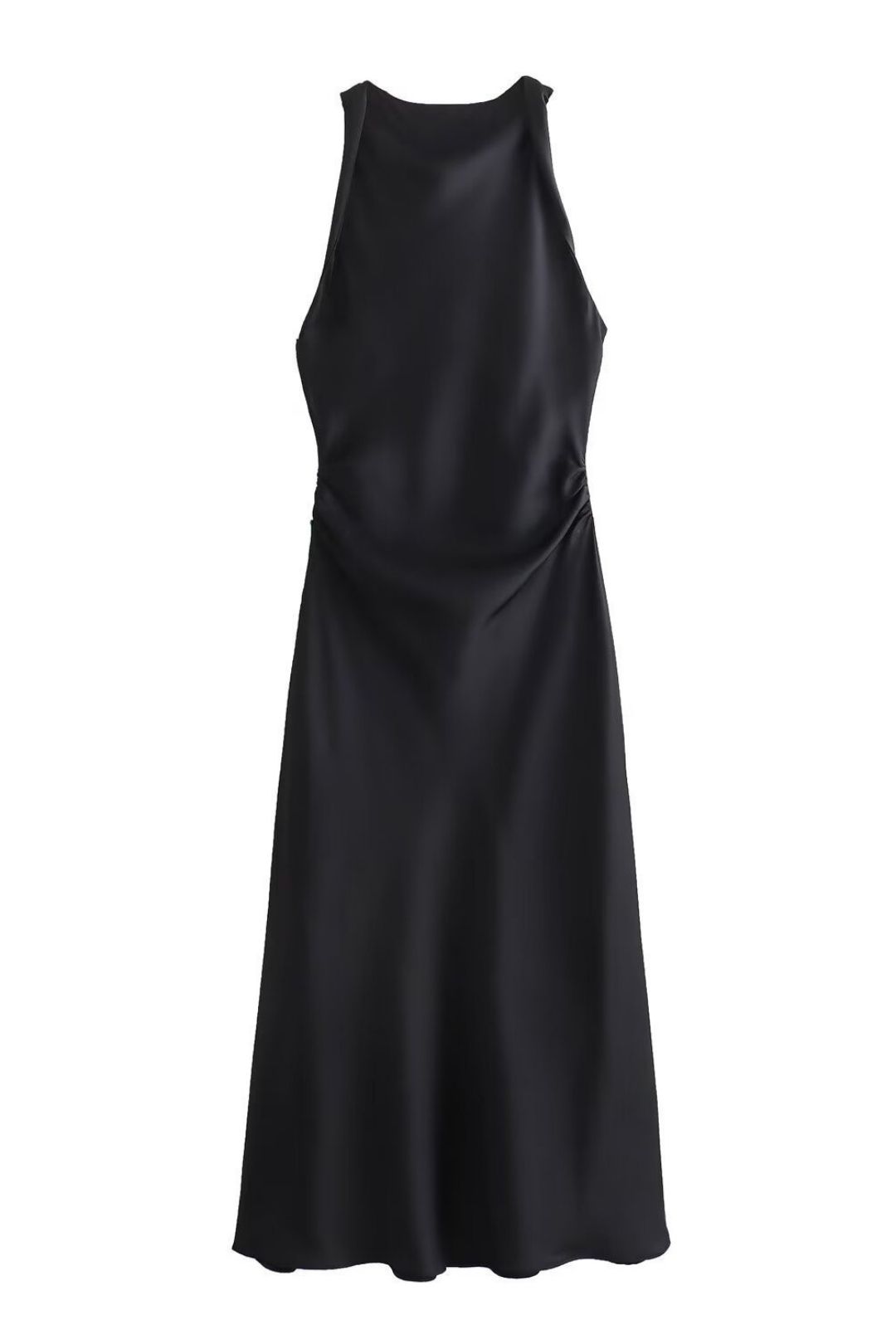 Silk Satin Texture Midi Sleeveless Slim Casual Dress