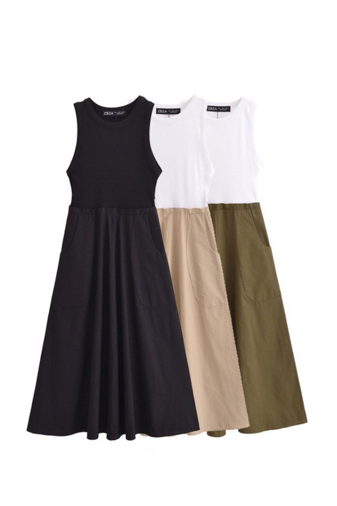 Fashion Pocket Stitching Midi Dress