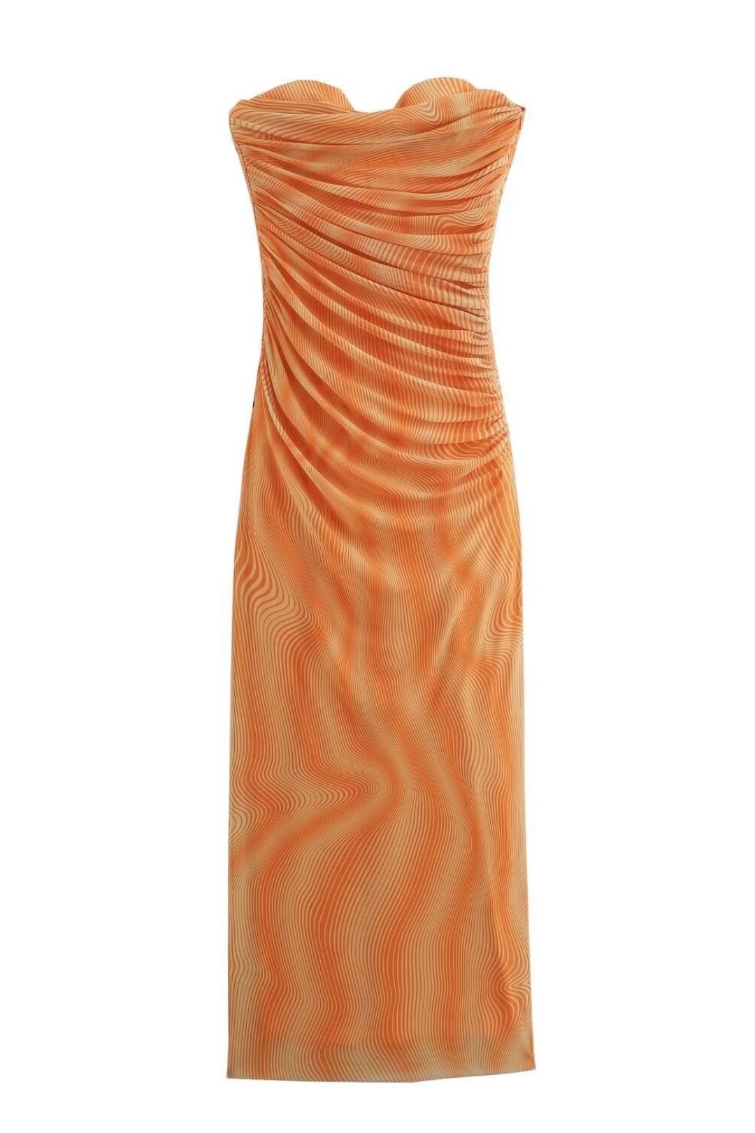 Printed Silk Mesh Tube Top Dress Long Skirt