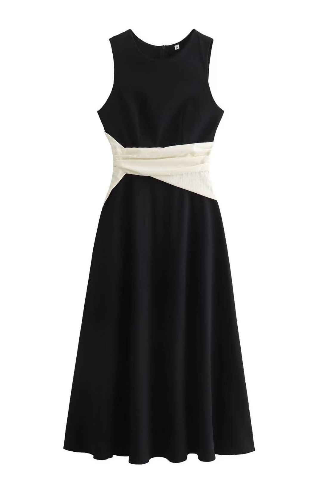 Irregular Contrast Color Round Neck Sleeveless Casual Dress