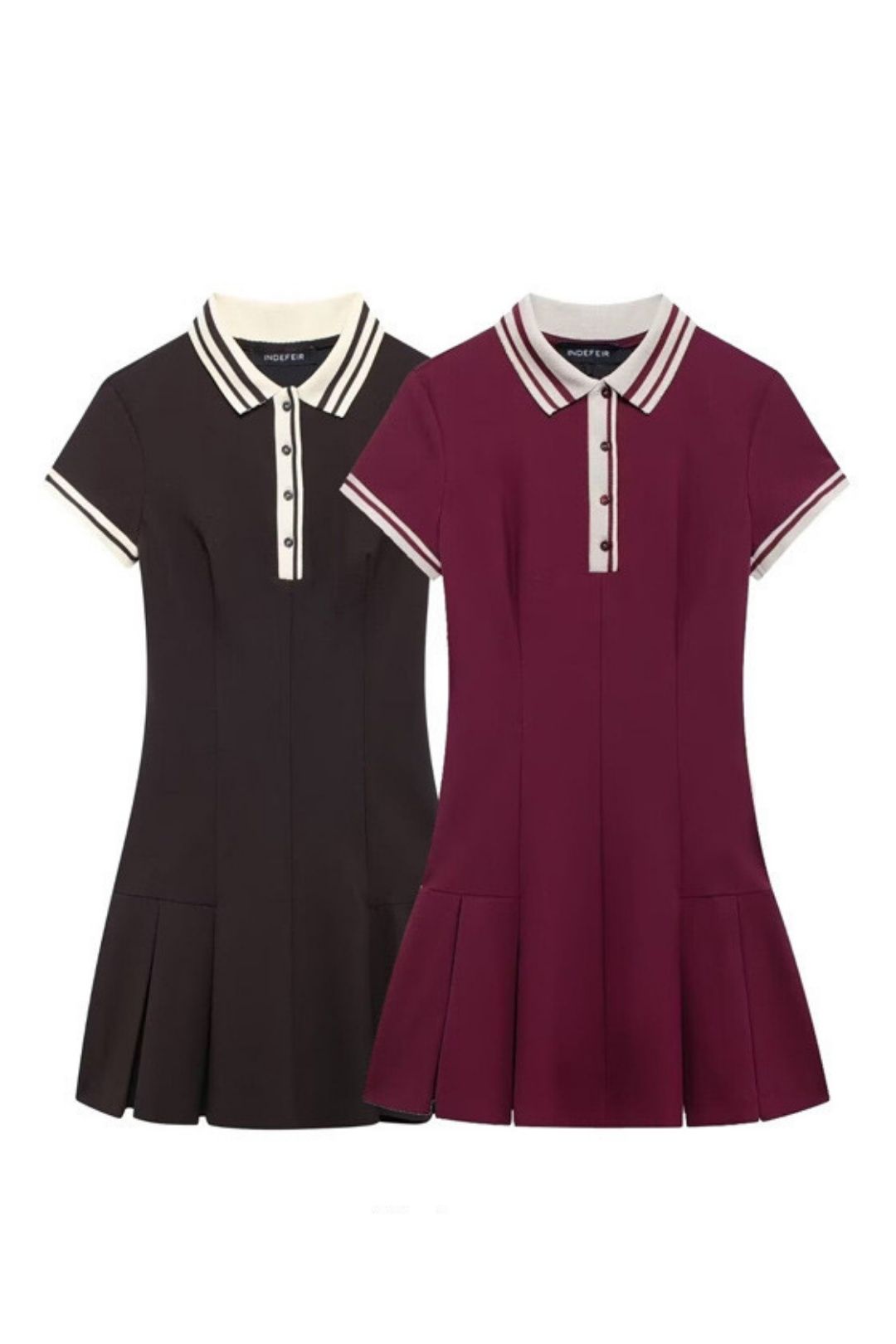 Contrast Color Ribbed Wide Pleated Short Dress