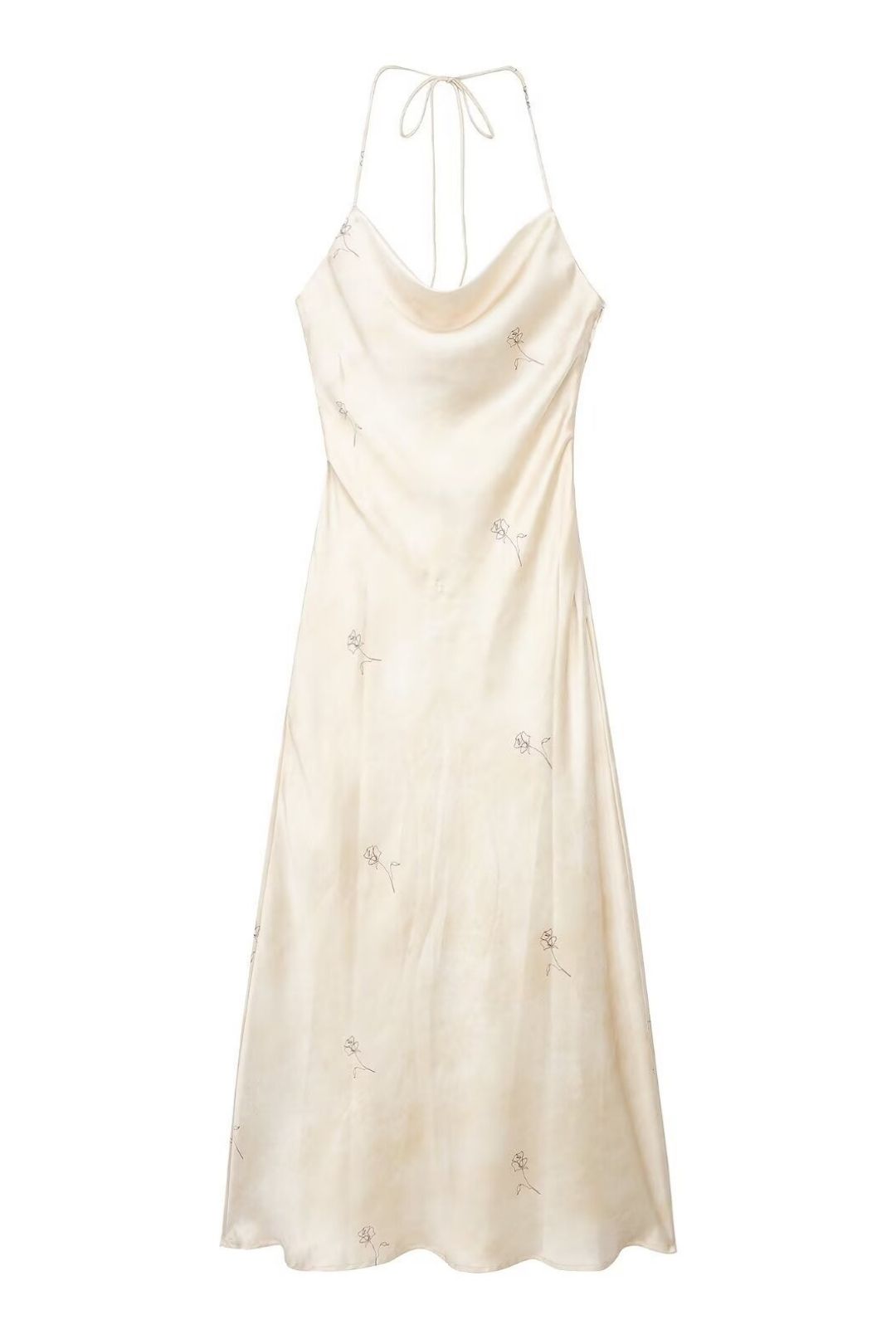 Slim Silk Satin Texture Printed Dress