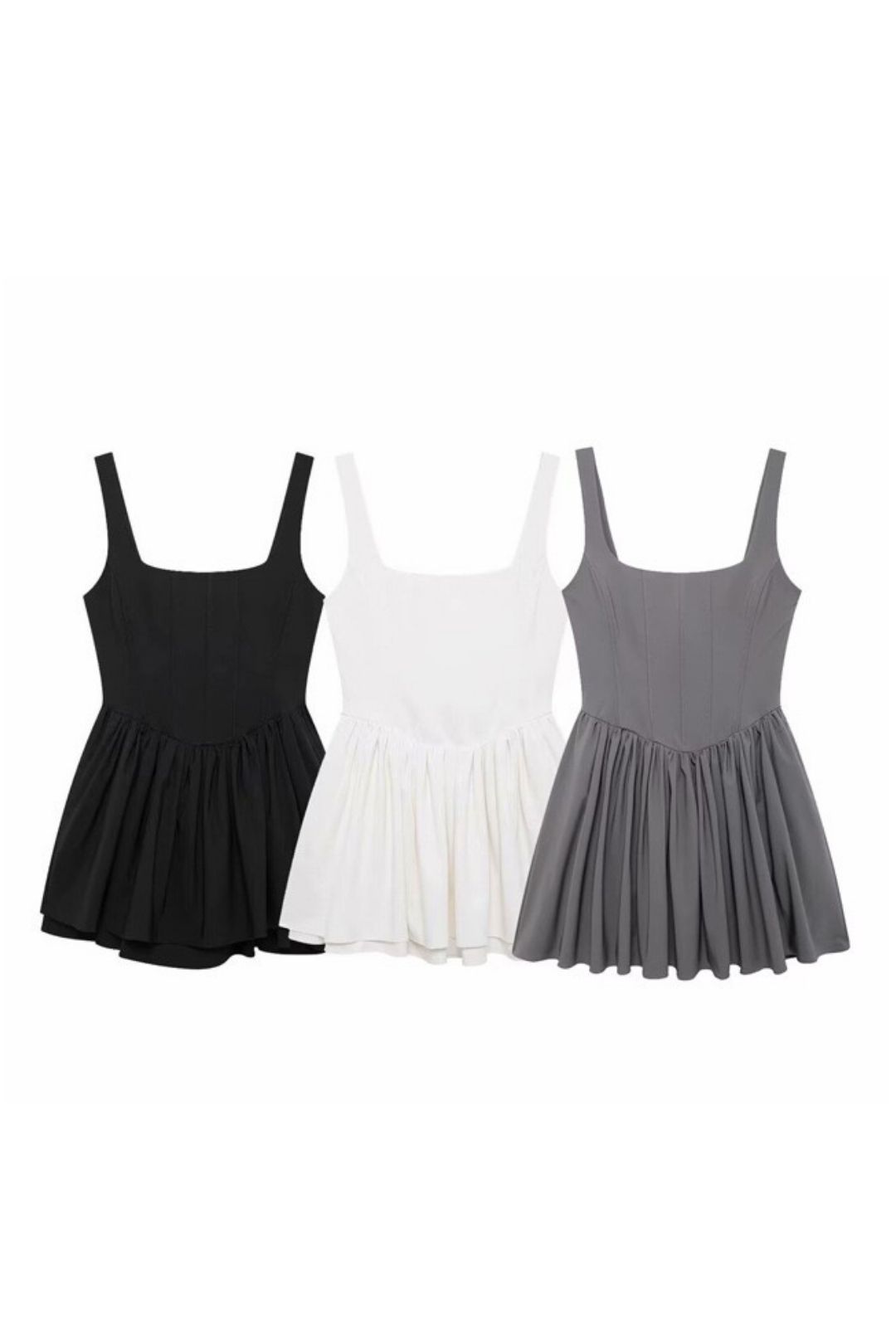 Solid Color Sleeveless Waist Sling Jumpsuit Short Skirt