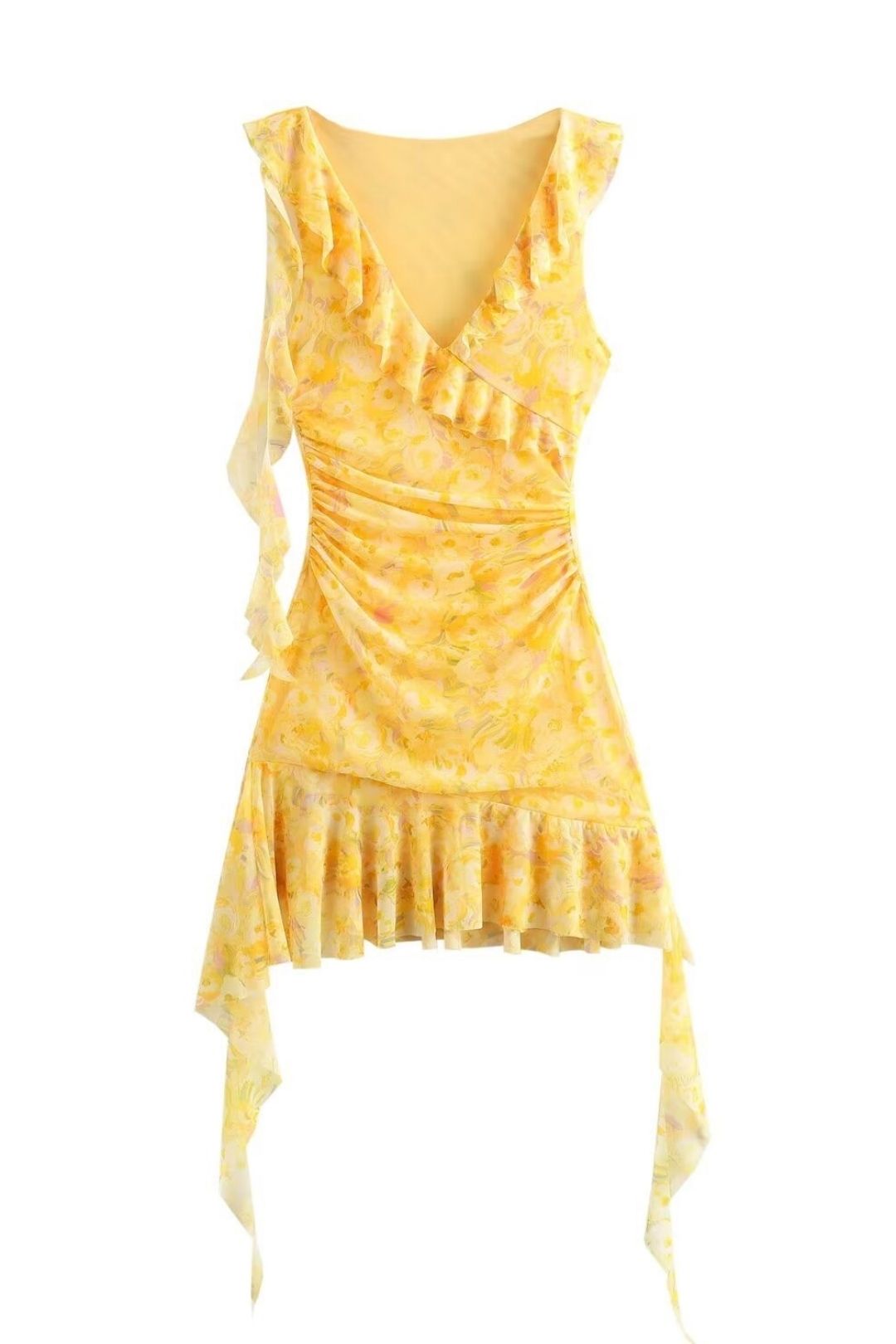 Solid Color Silk Screen Printing V-neck Loose Dress