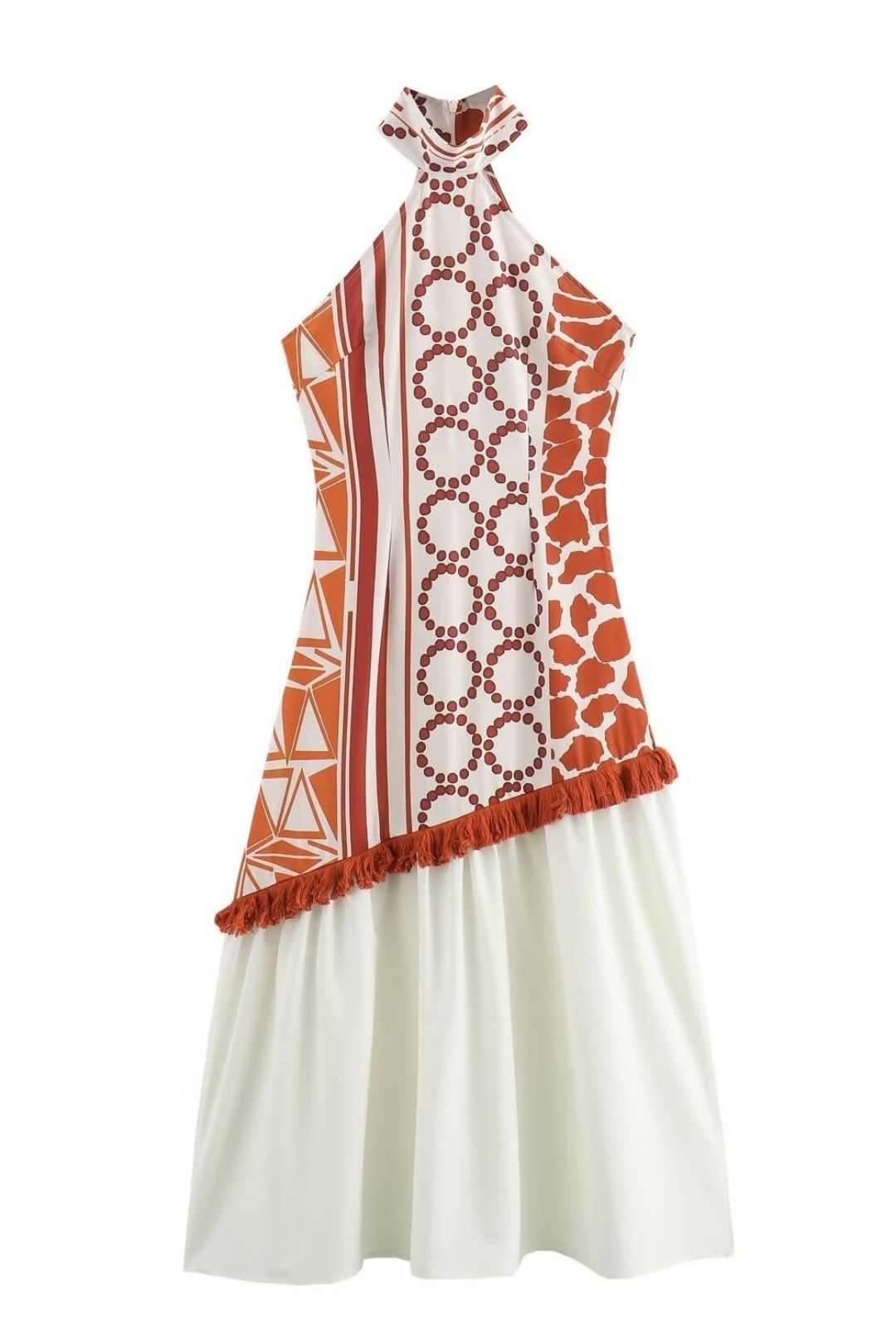 Printed Tassel Stitching Strapless Slim Casual Dress