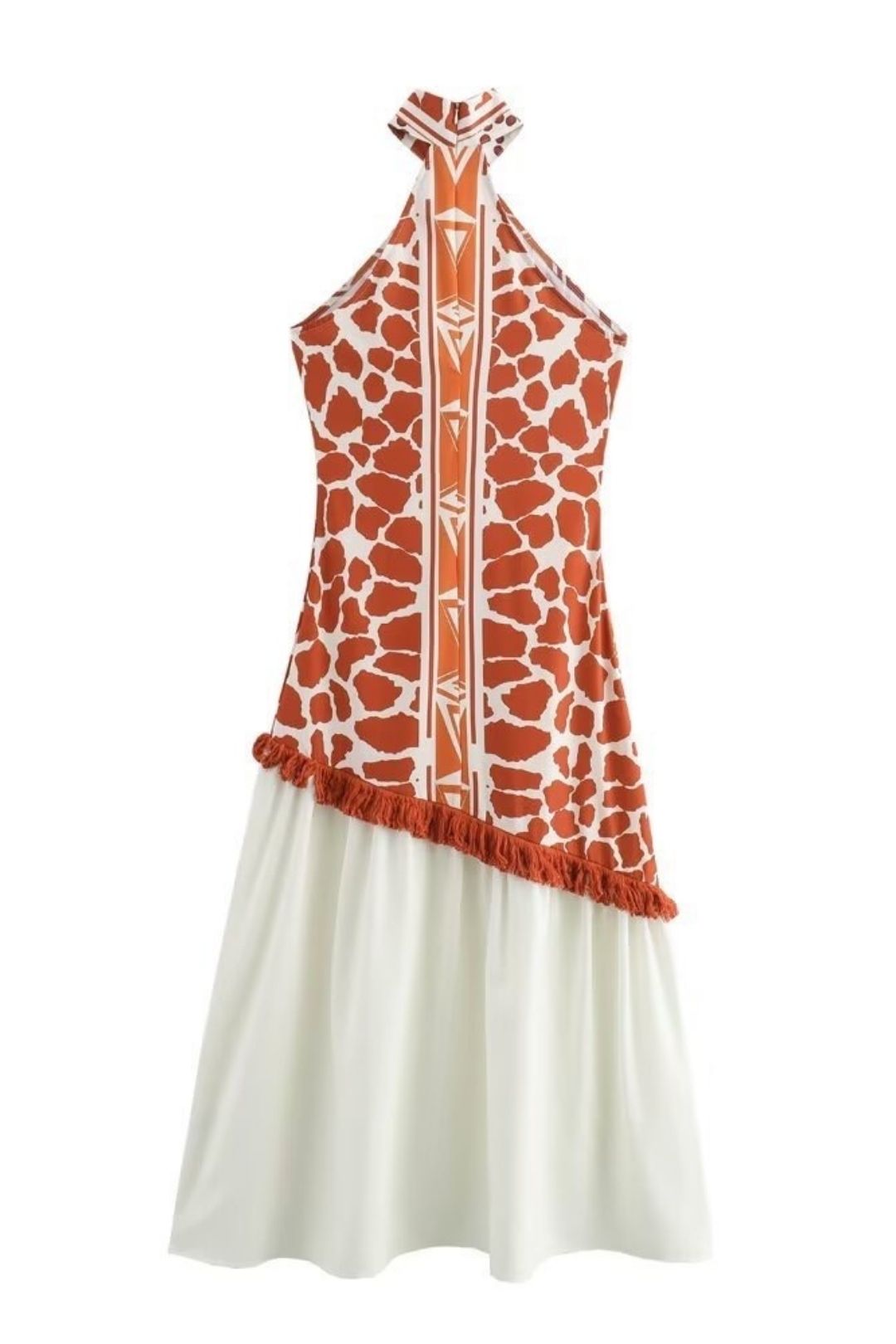 Printed Tassel Stitching Strapless Slim Casual Dress