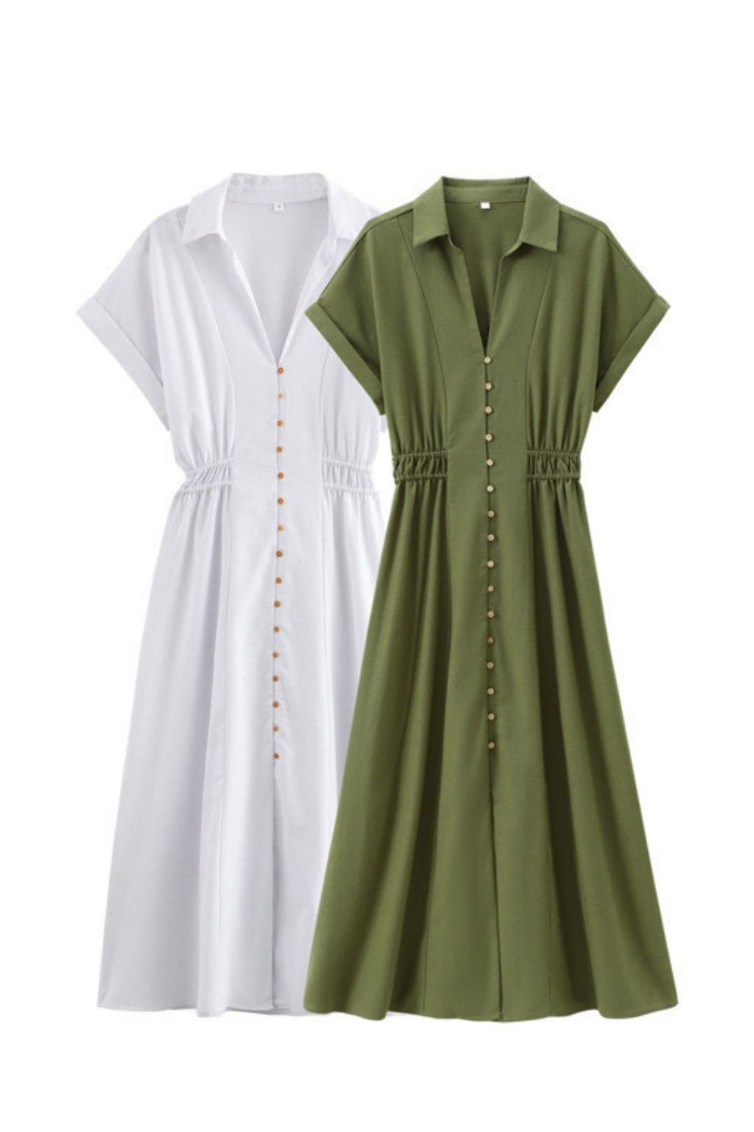 Linen Blended Midi Shirt Loose Dress