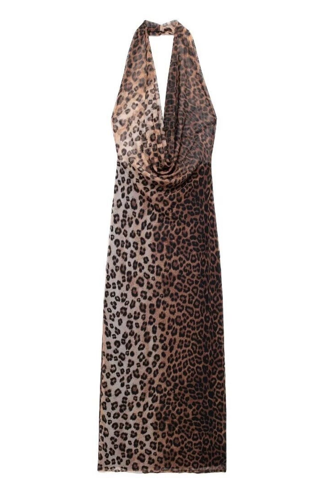 Animal Print Silk Mesh Halter Neck Dress