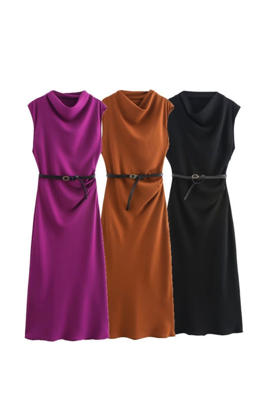 Sleeveless Long Midi Dress With Belt