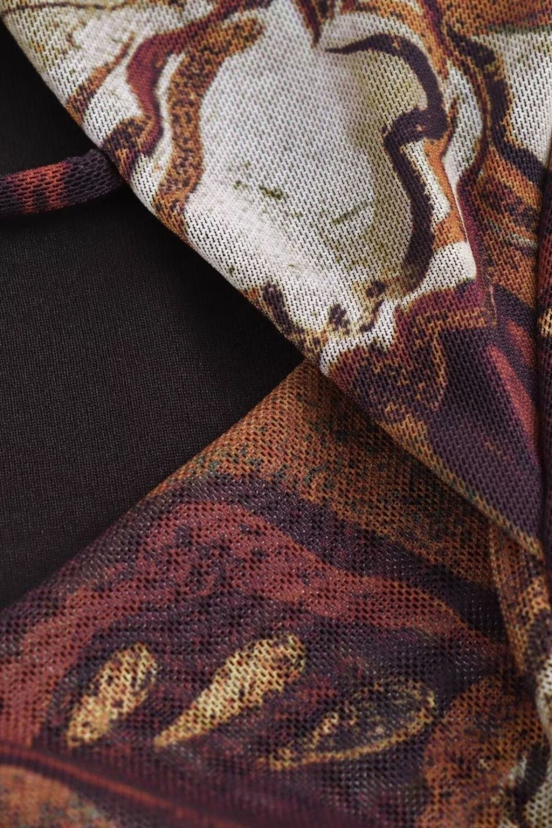 Waist Printed Silk Mesh One-word Collar Long Dress