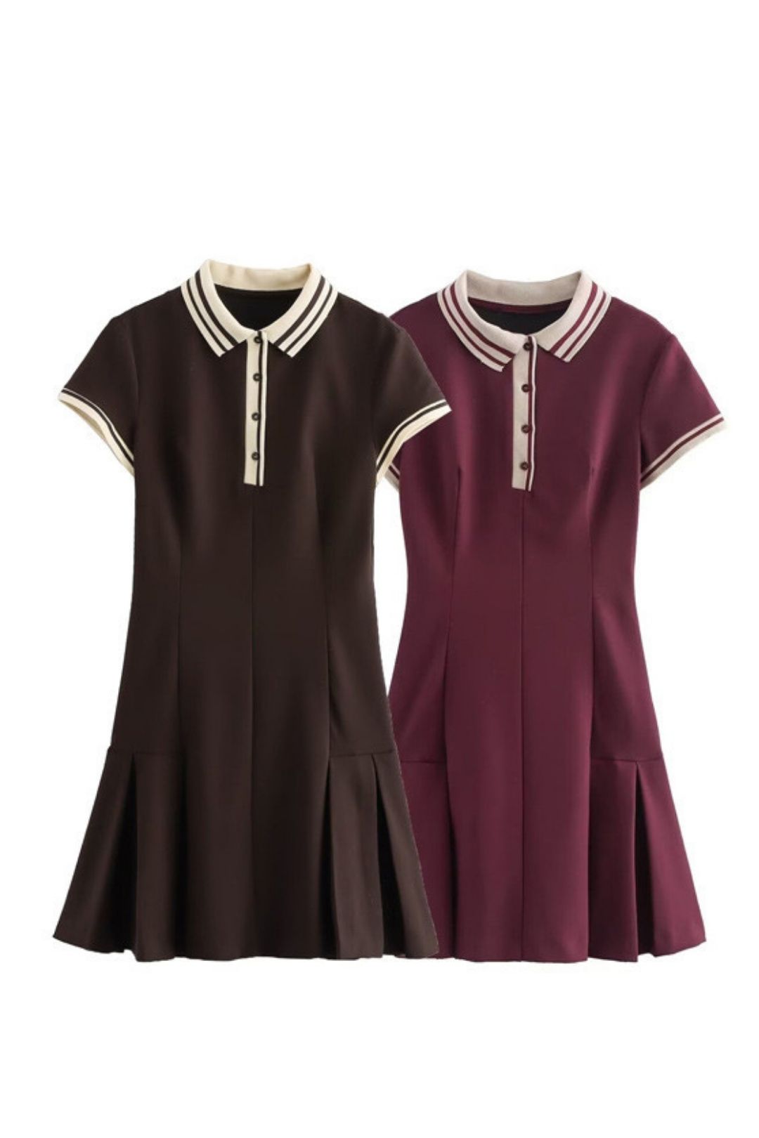Contrast Color Ribbed Wide Pleated Slim Short Dress