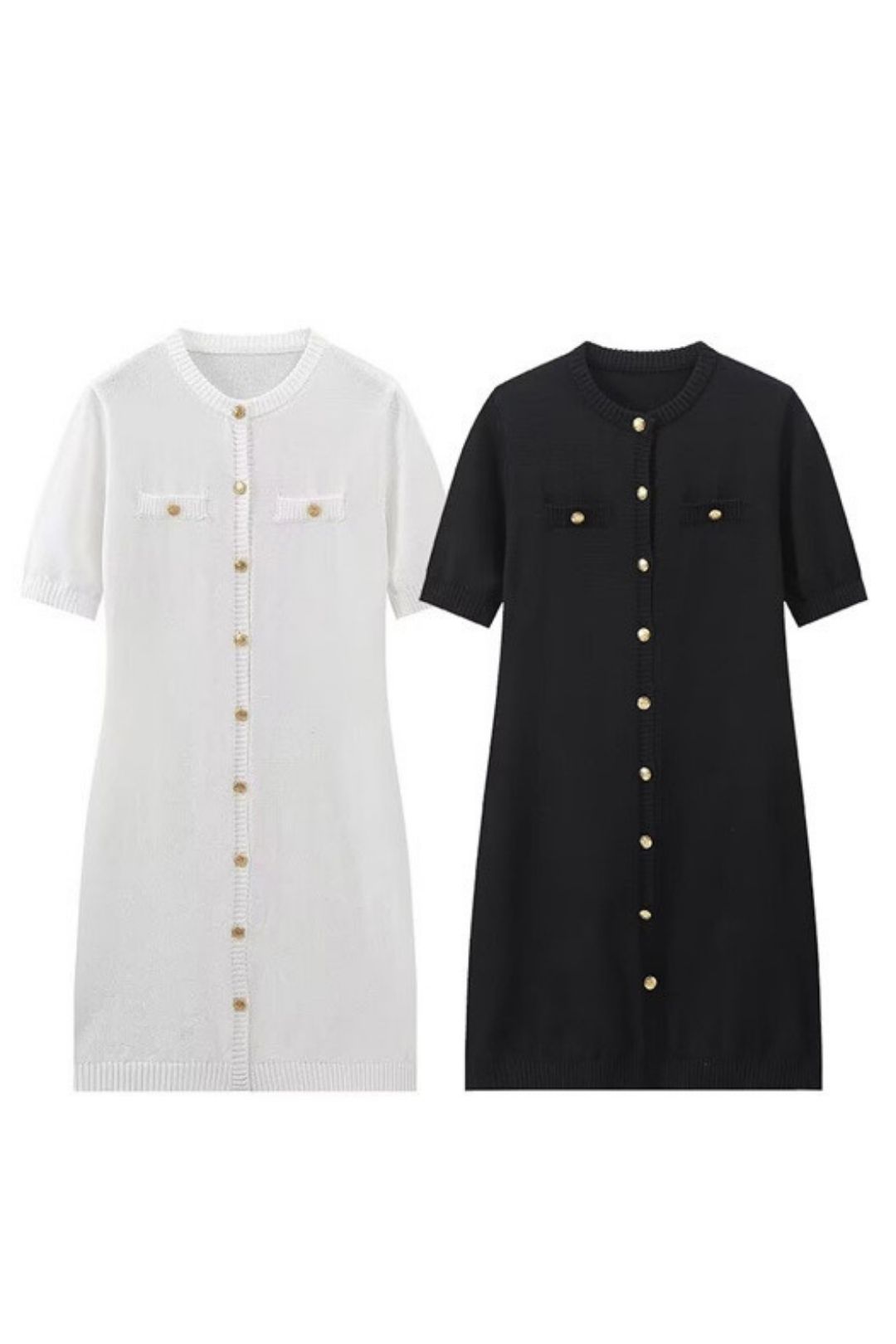 Waist Knitted Short-sleeved Button Sweater Dress