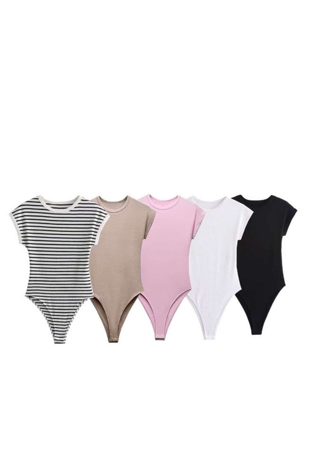 New Multi-color Simple Ribbed Round Neck Short-sleeved One-piece