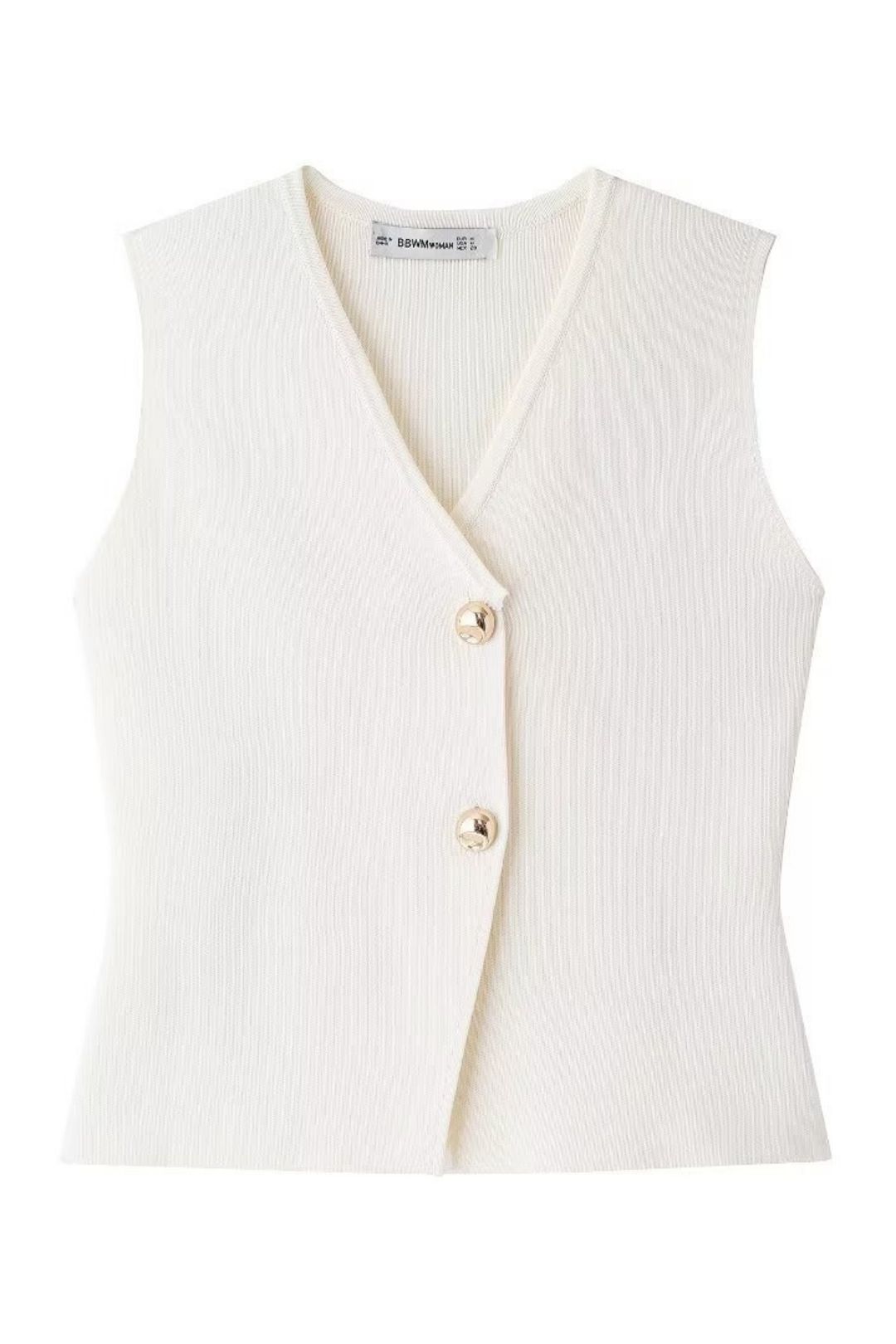 Style Gold Button-decorated Knitted Vest Top
