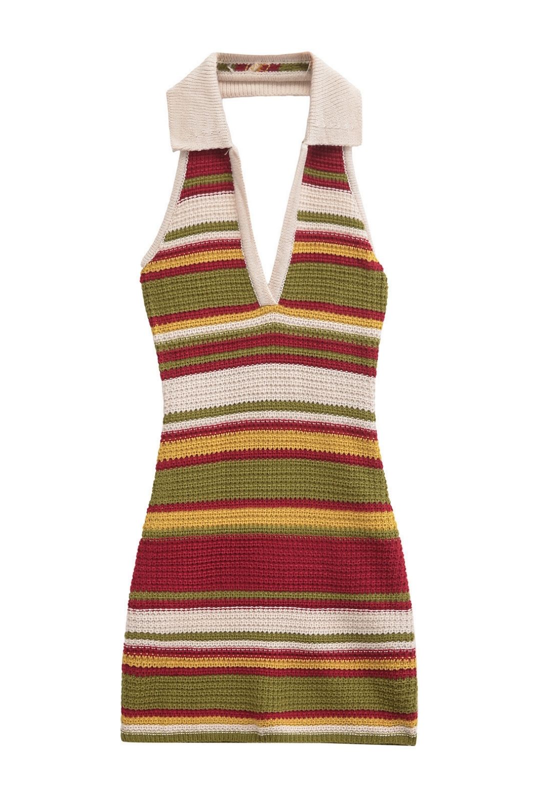 Striped Printed Sleeveless Halter Short Dress