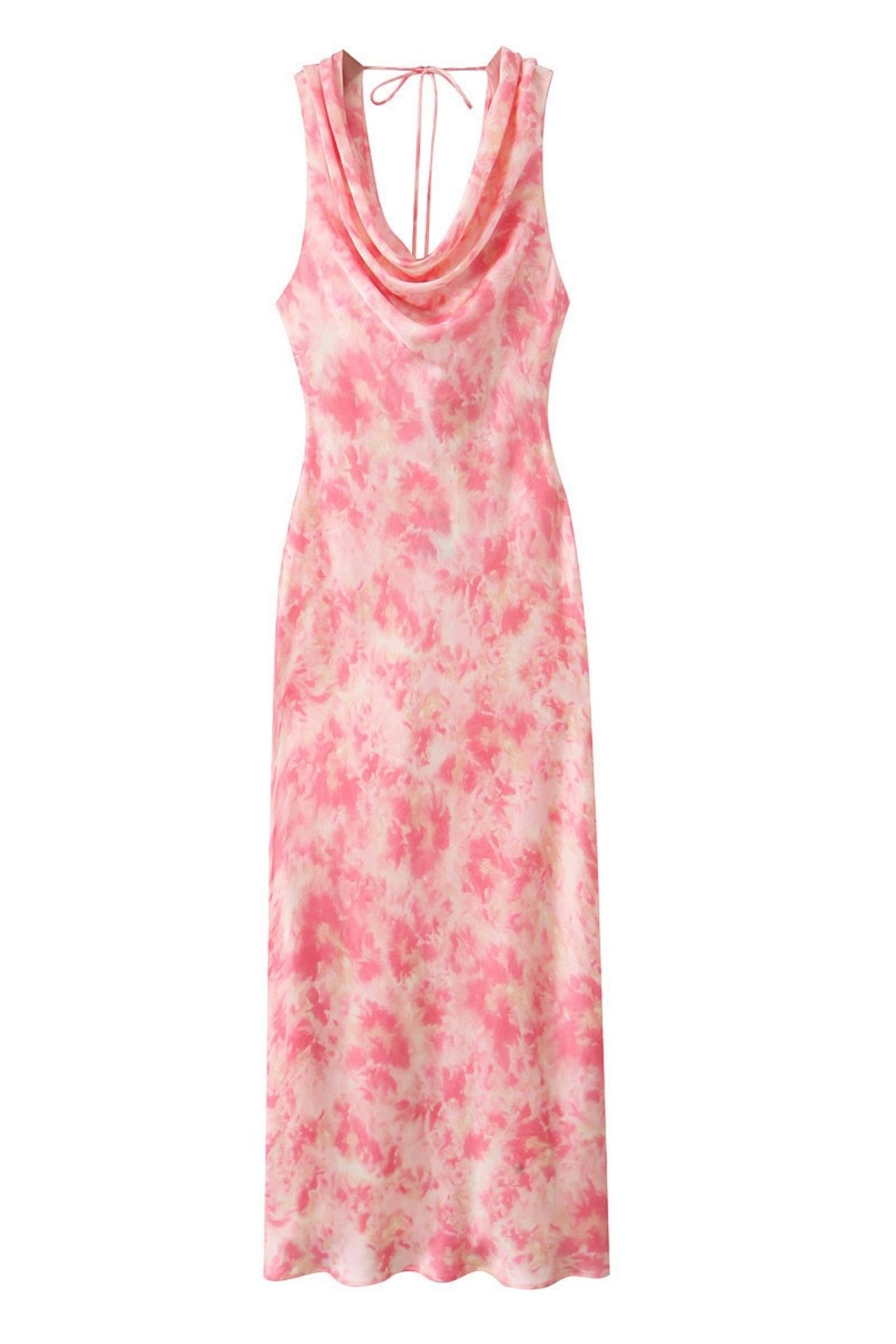 Satin Tie Print Slim Casual Dress