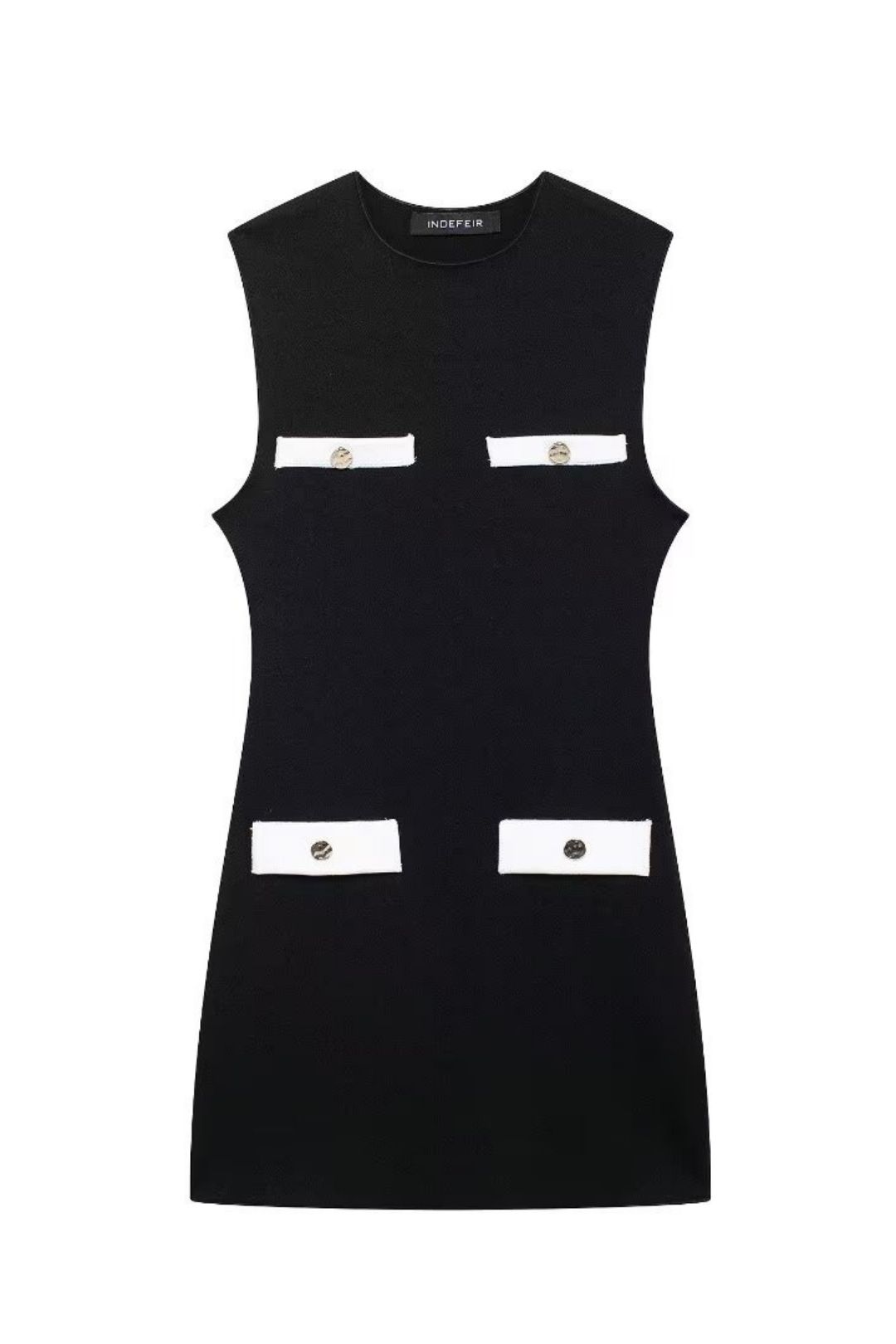 Solid Color Stretch Round Neck Knitted Short Dress