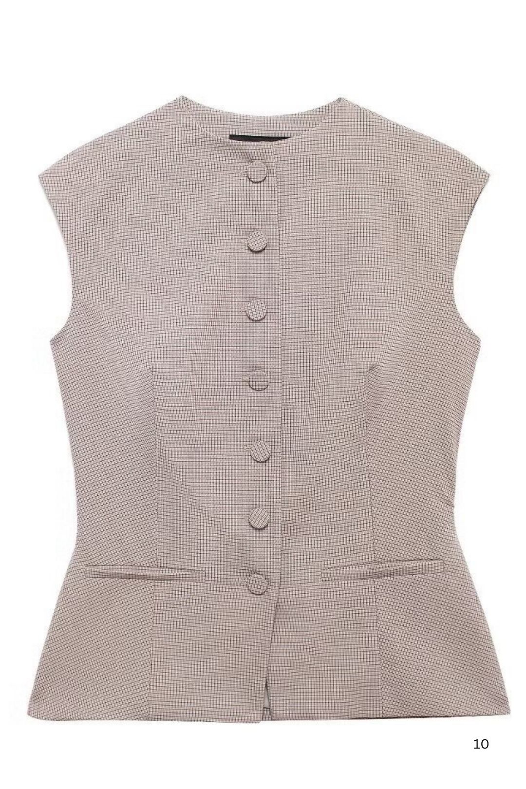 New Button-decorated Plaid Round Neck Sleeveless Vest Top