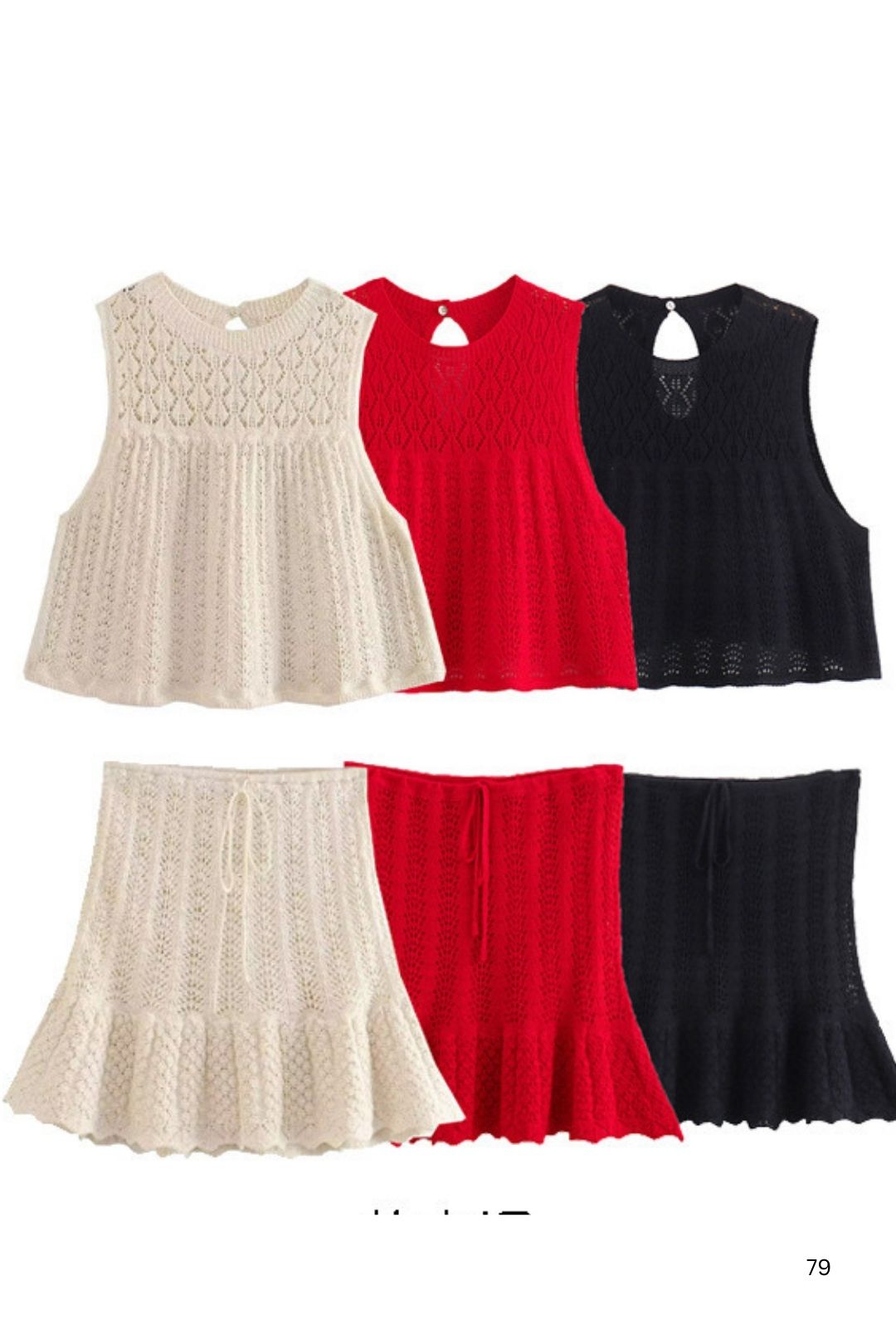 Mesh Cloth Sleeveless Knitted Vest Top Skirt Suit