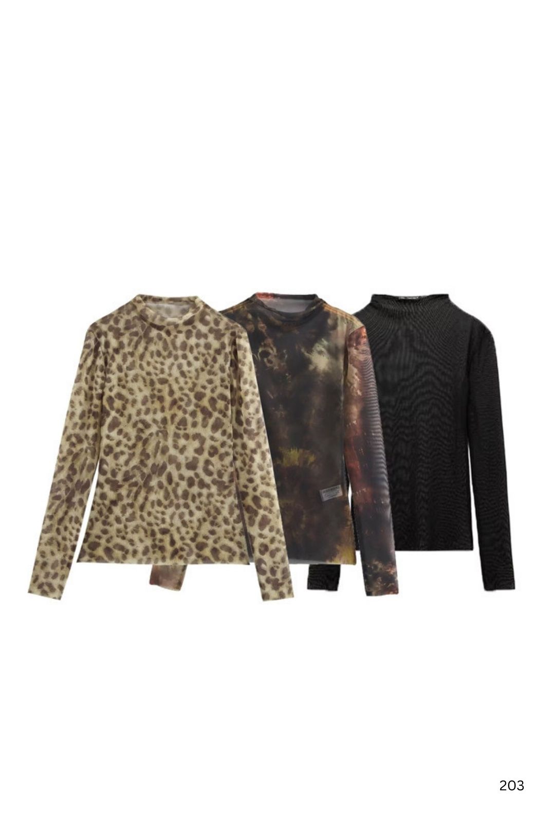 Half-high Collar Silk Mesh Long-sleeved Round Neck Top