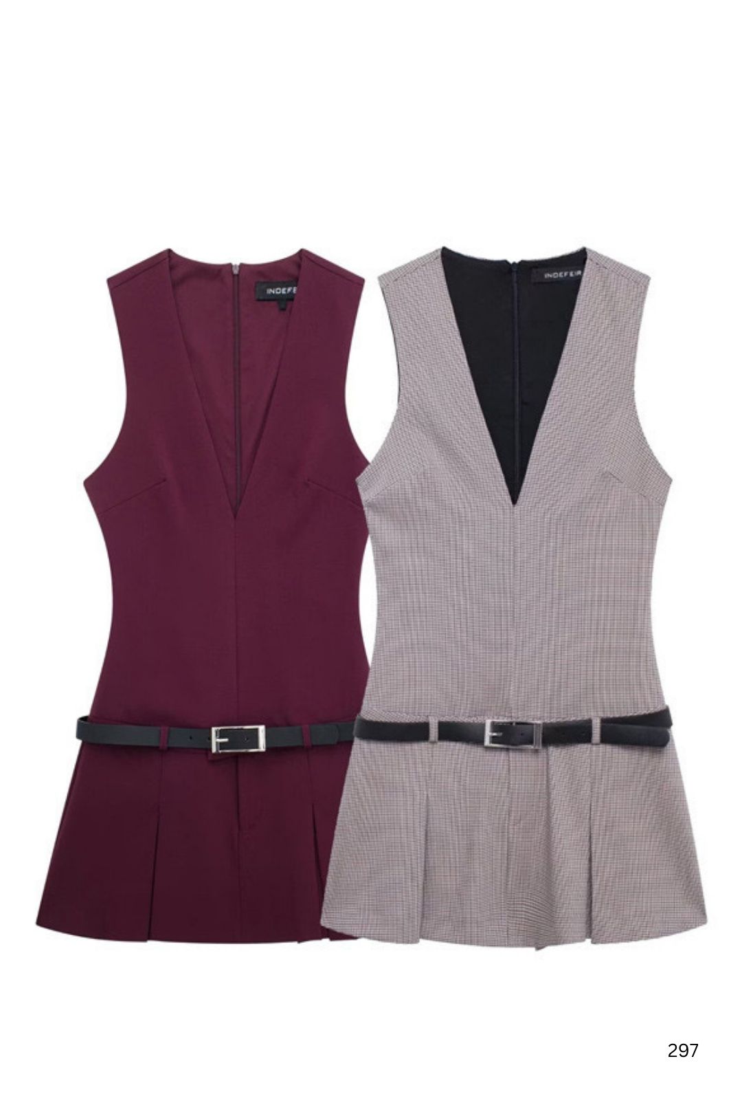 Wide-pleated Sleeveless Dress With Belt