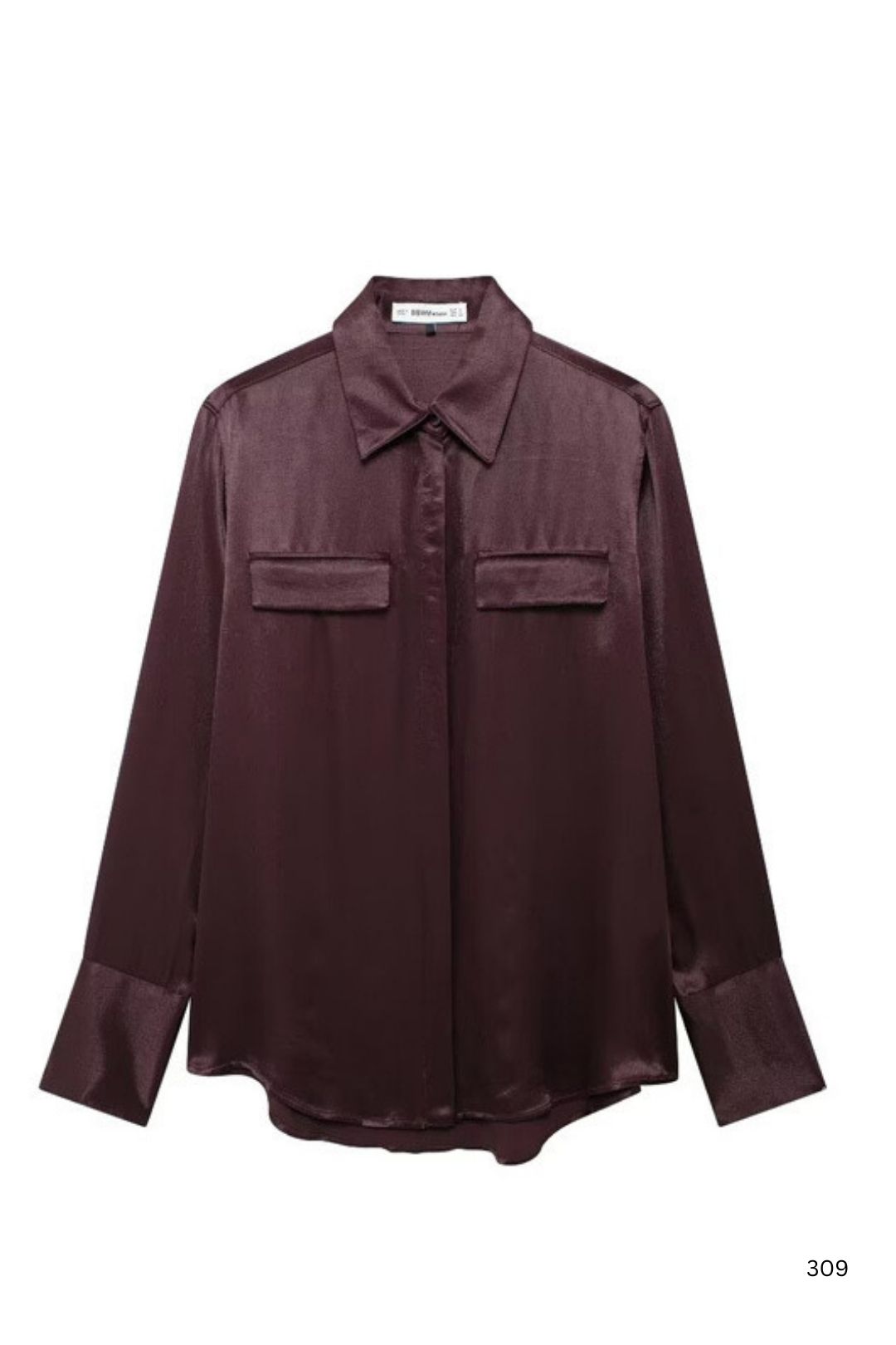 Pocket Silk Satin Texture Crepe Lapel Shirt