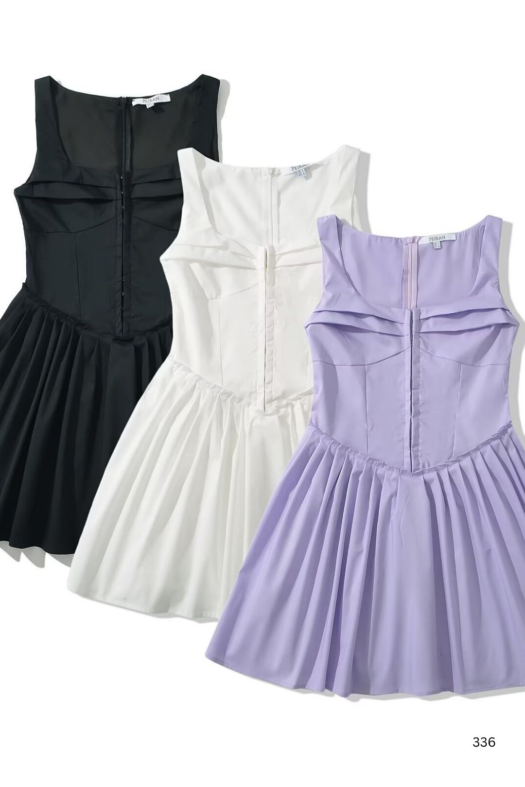 Solid Color Square Collar Loose Casual Bag Hip Pleated Mini Dress