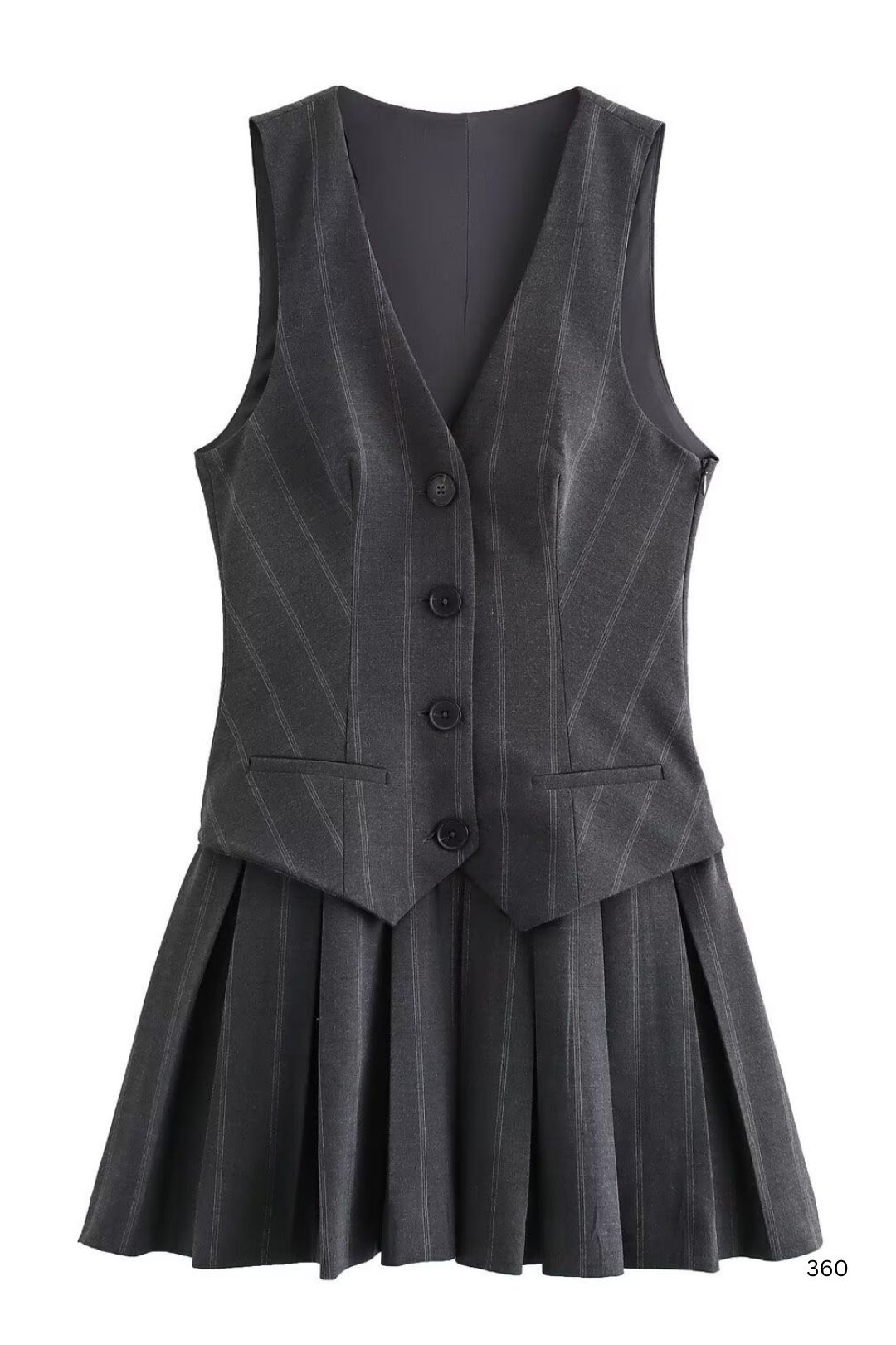 Wide-pleated Striped Vest-style Short Dress
