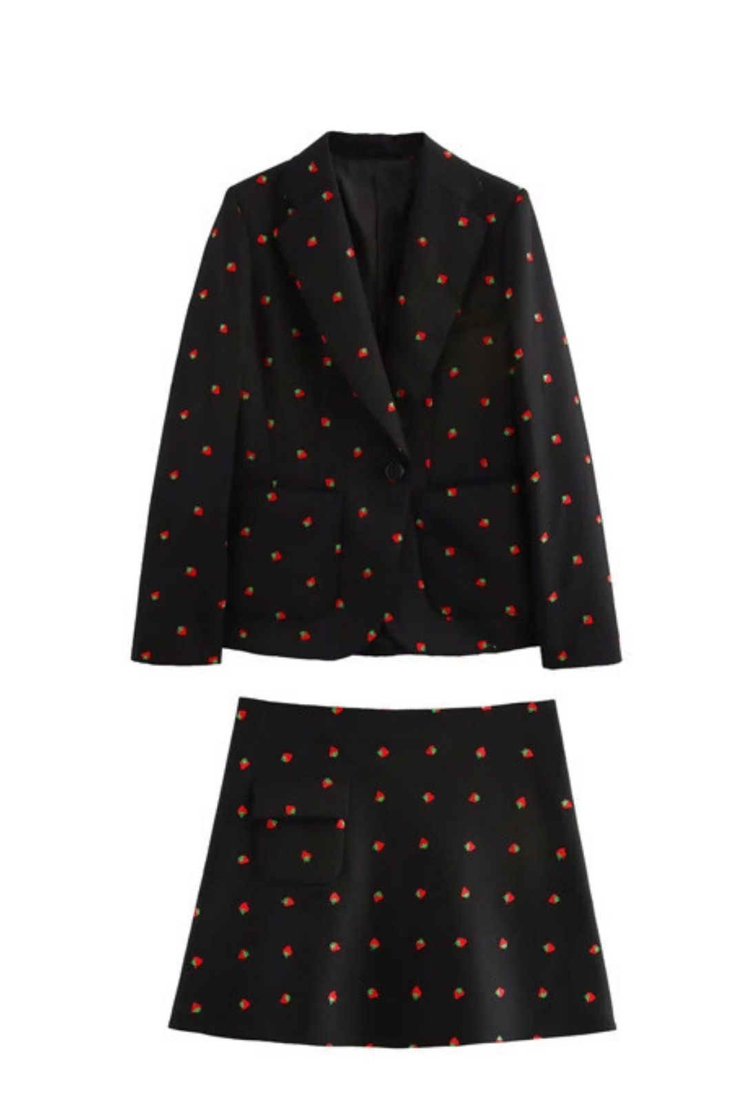 Temperament Strawberry Embroidery Design Sense Suit Jacket Short Skirt Suit