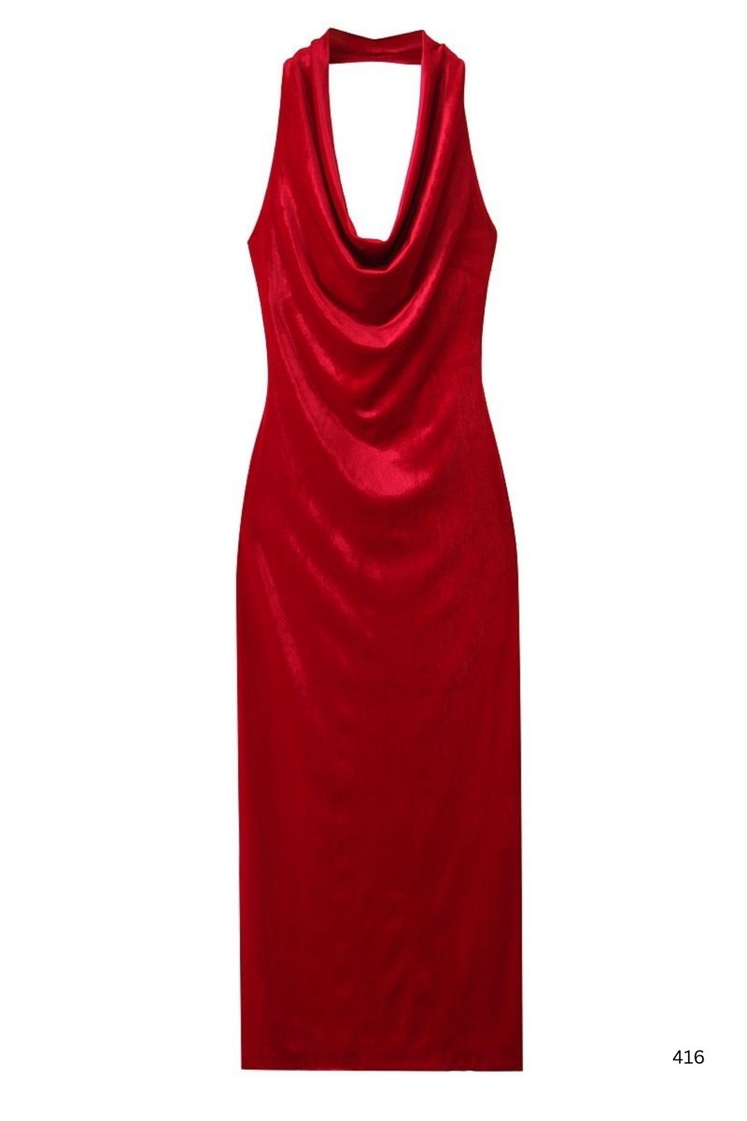 Velvet Sleeveless Halterneck Long Midi Dress