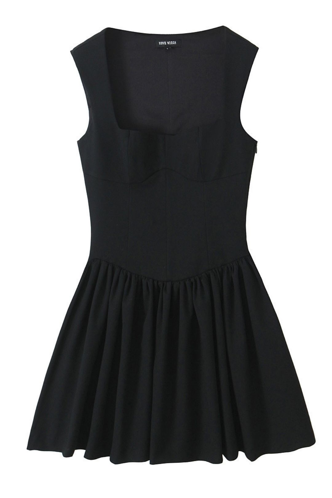 Niche Pleated Decorative Square Collar Short Dress