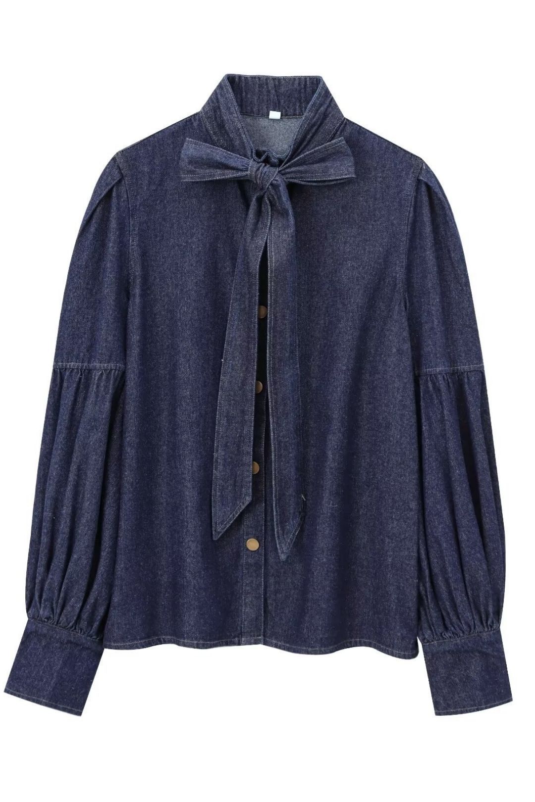 French Retro Lace-up Bow Design College Denim Shirt