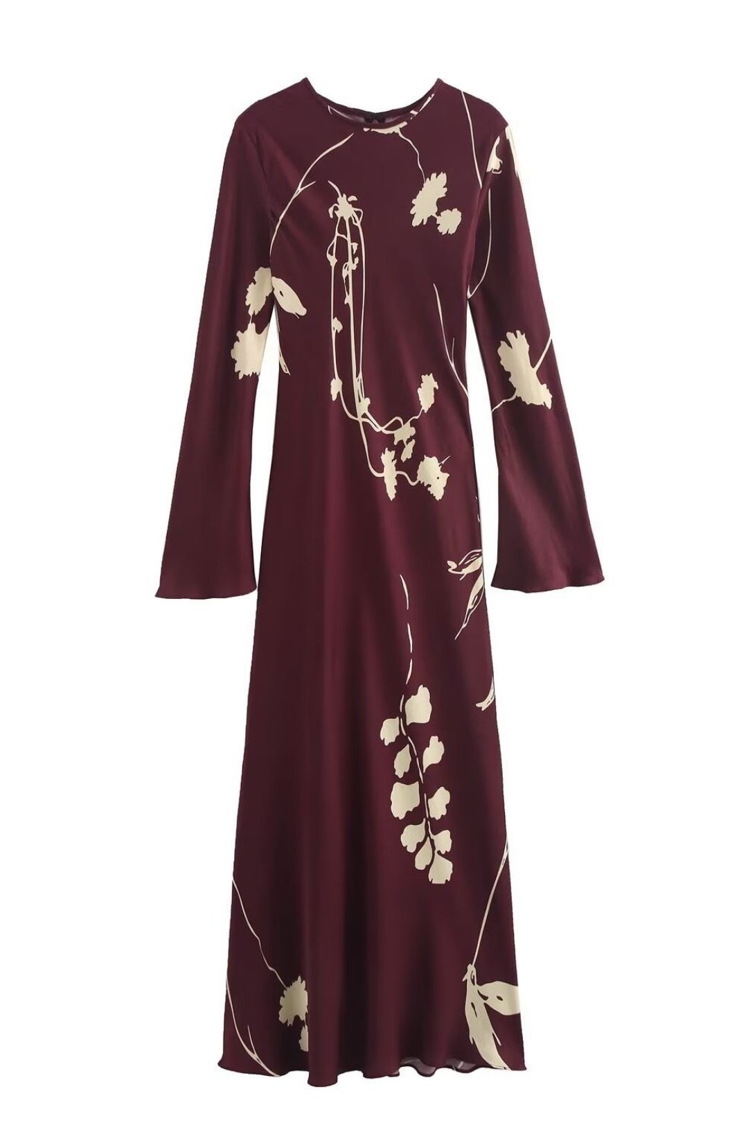 Retro Printed Round Neck Long-sleeved Dress