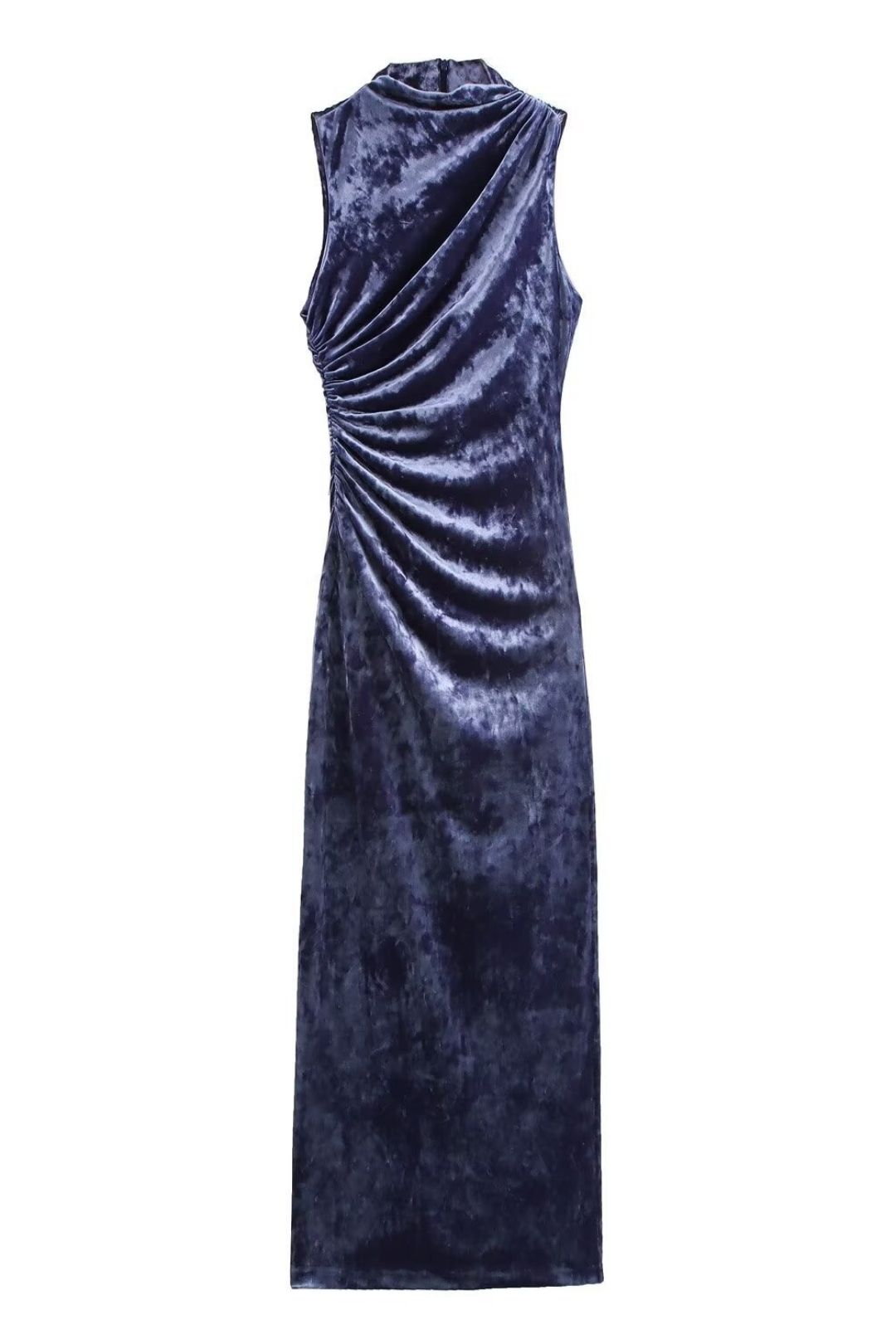 French Velvet Pleated Midi Sleeveless Dress