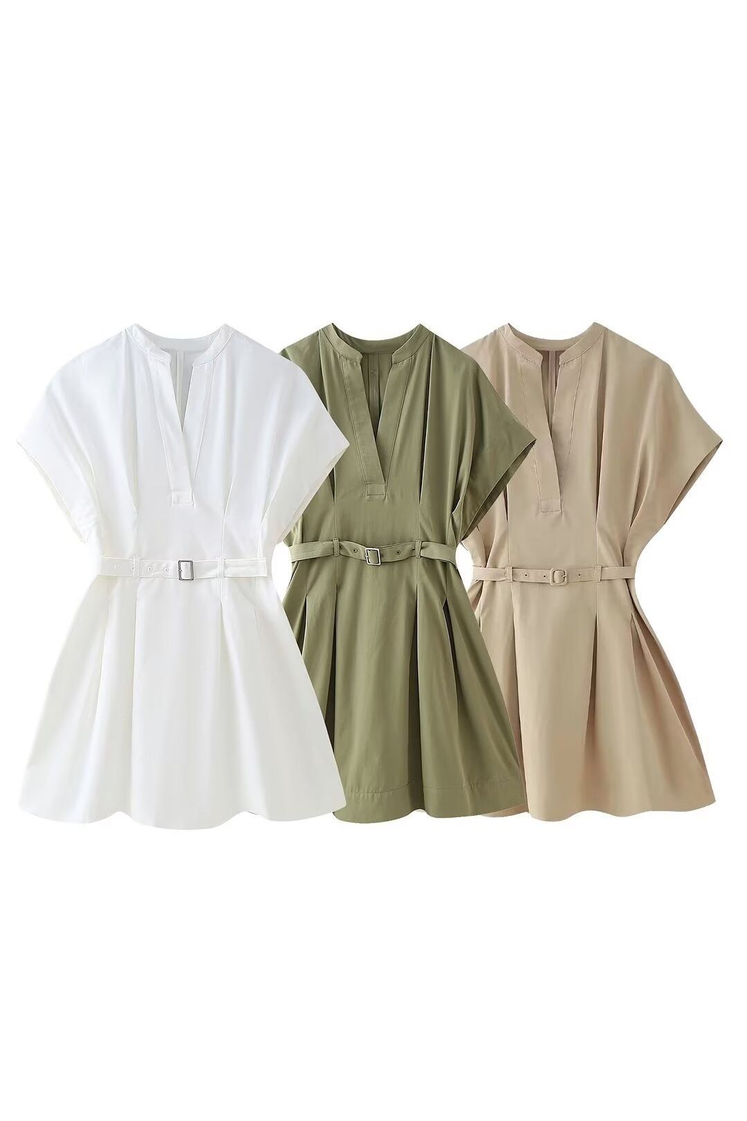 Fashionable Pleated Belted Short Dress