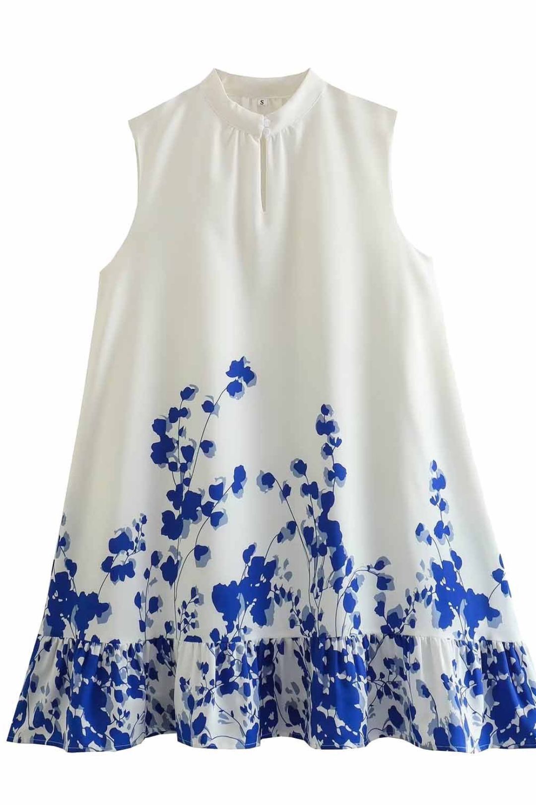 Button Stand Collar Fashion Casual Positioning Printed Sleeveless Dress