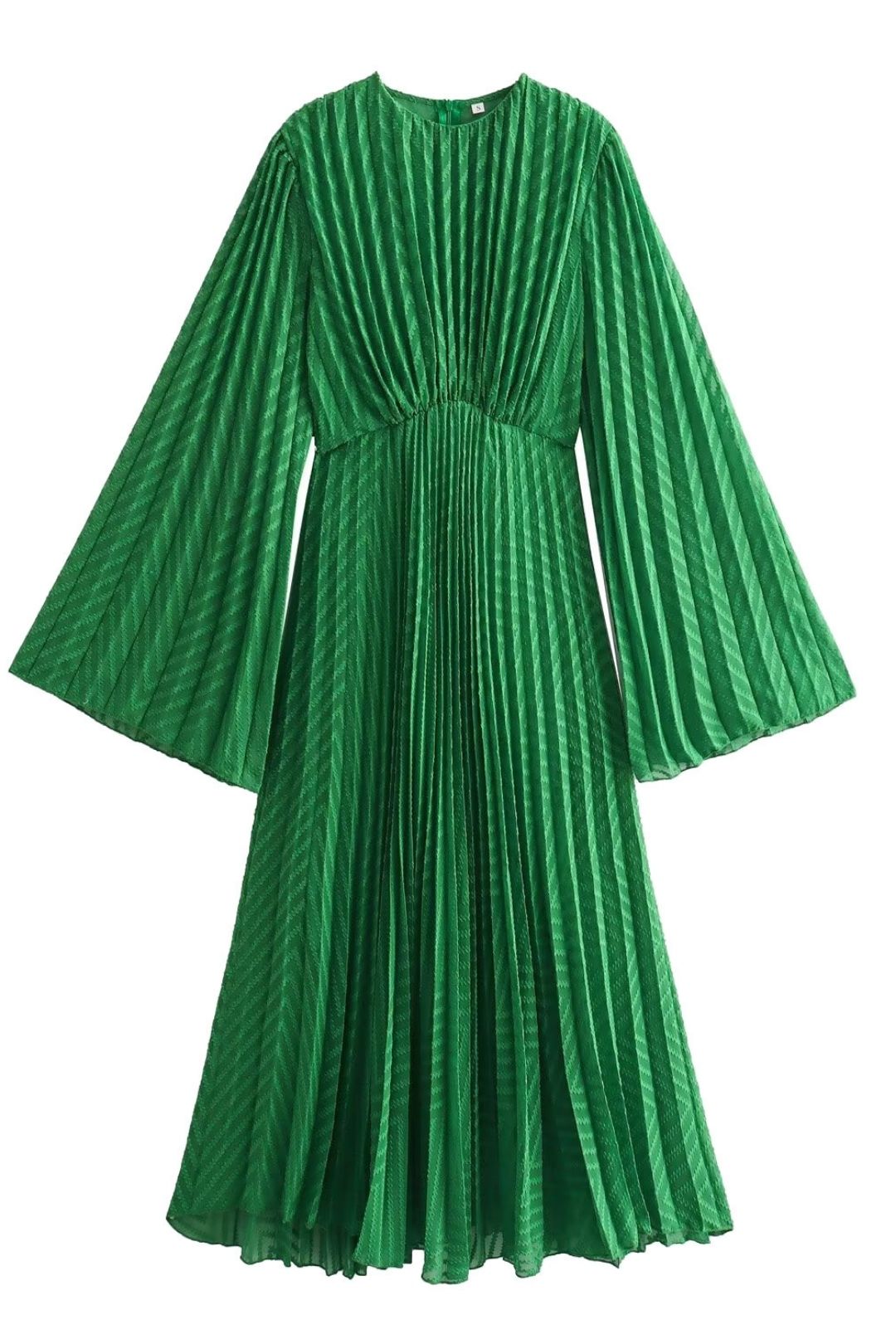 Niche Fashionable Round Neck Green A-sleeve Pleated Dress