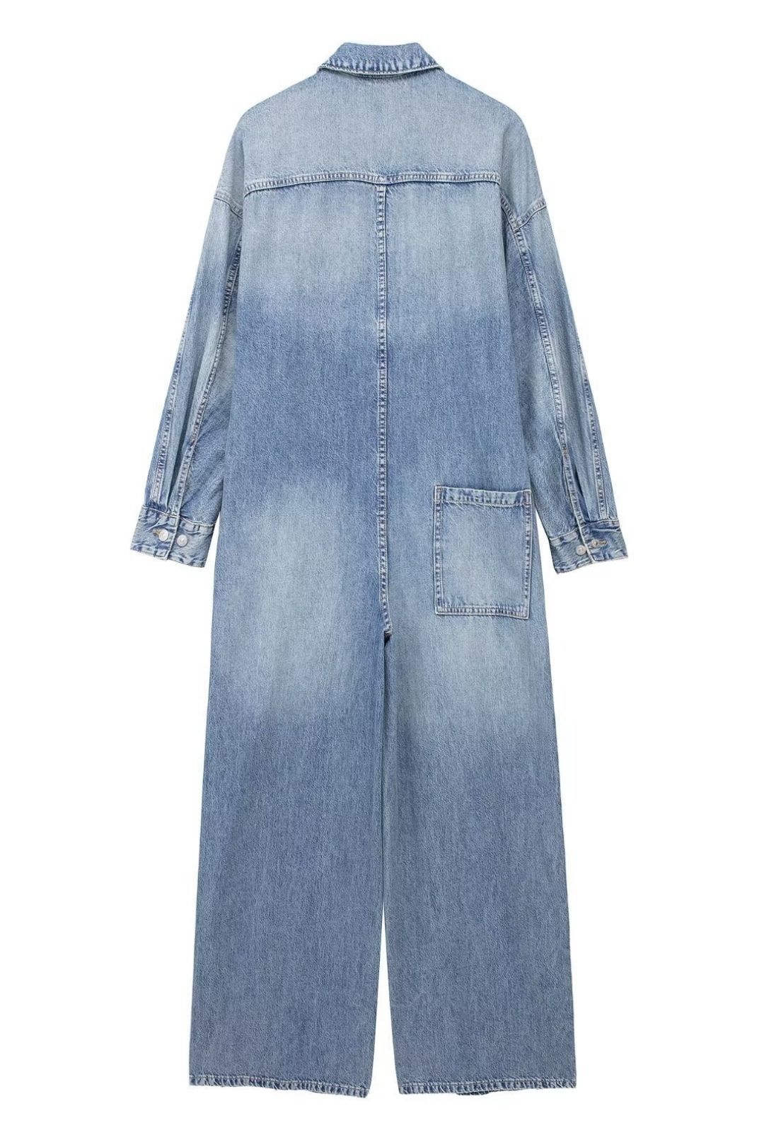 Wide-legged Long Denim Jumpsuit
