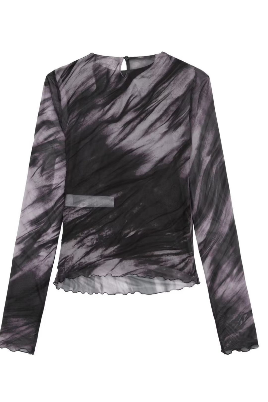 Casual Pleated Decorative Printed Tulle Top